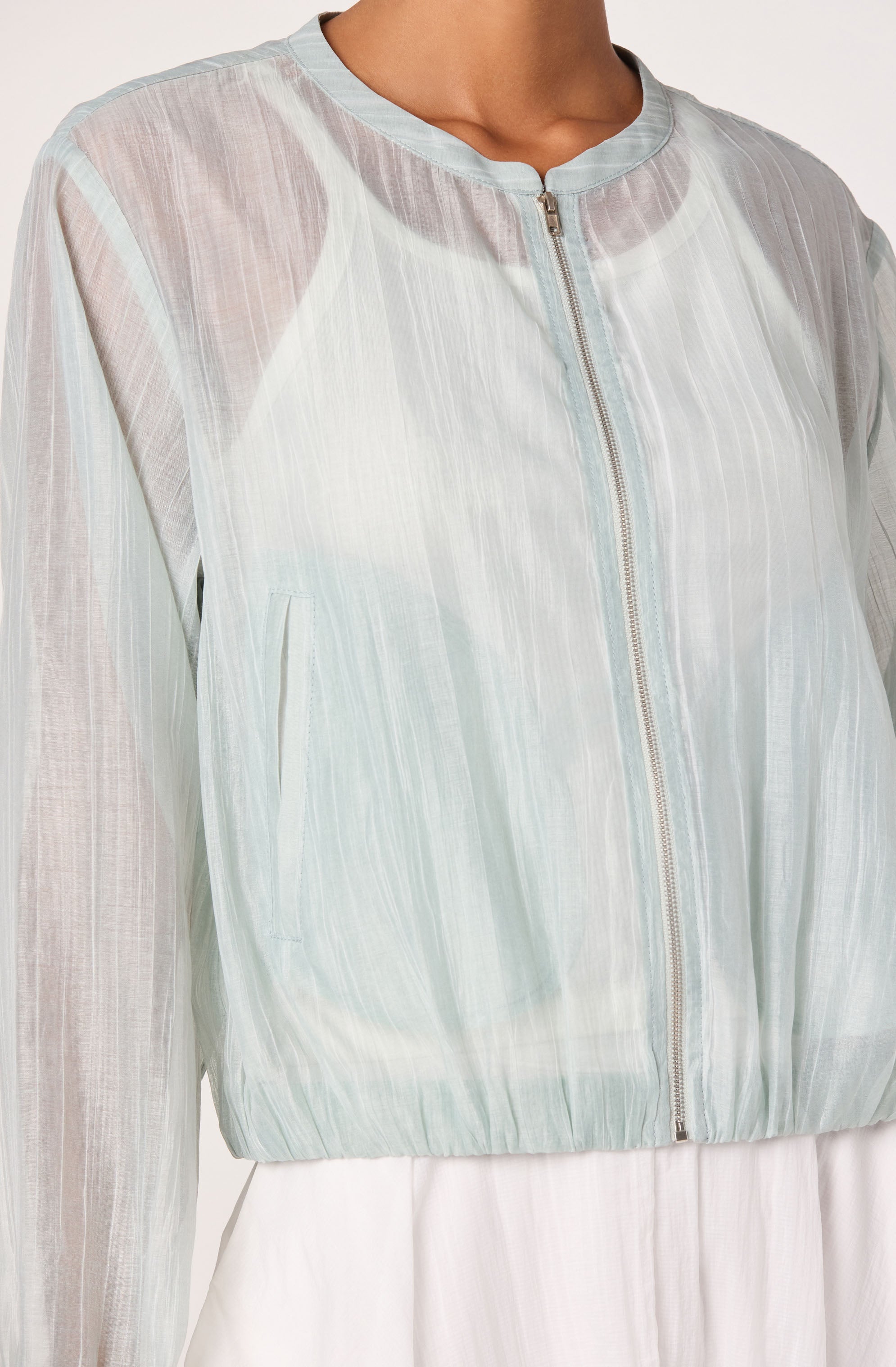 Aeva Sheer Chiffon Bomber Jacket