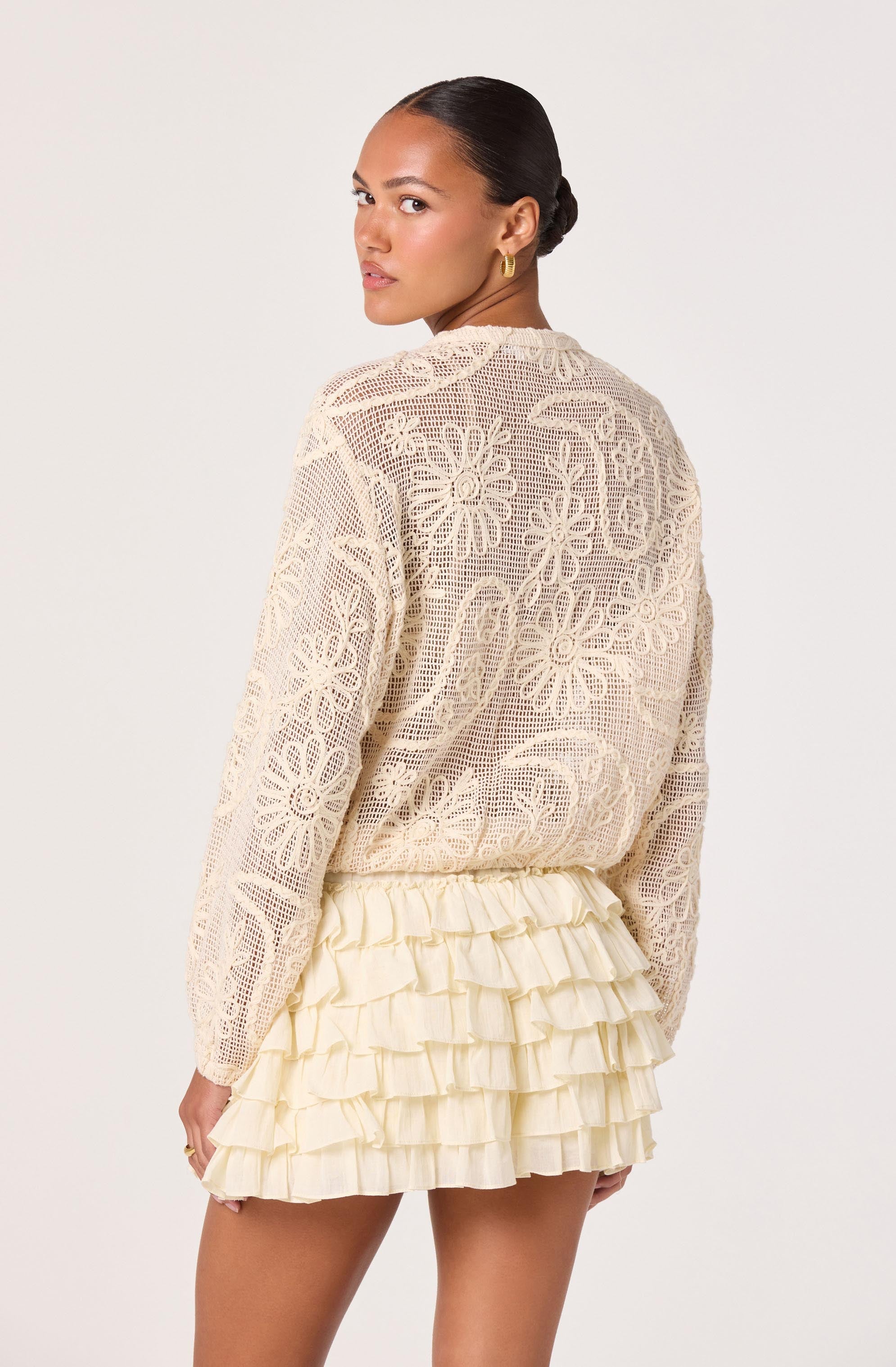 Aeva Embroidered Crochet Bomber Jacket