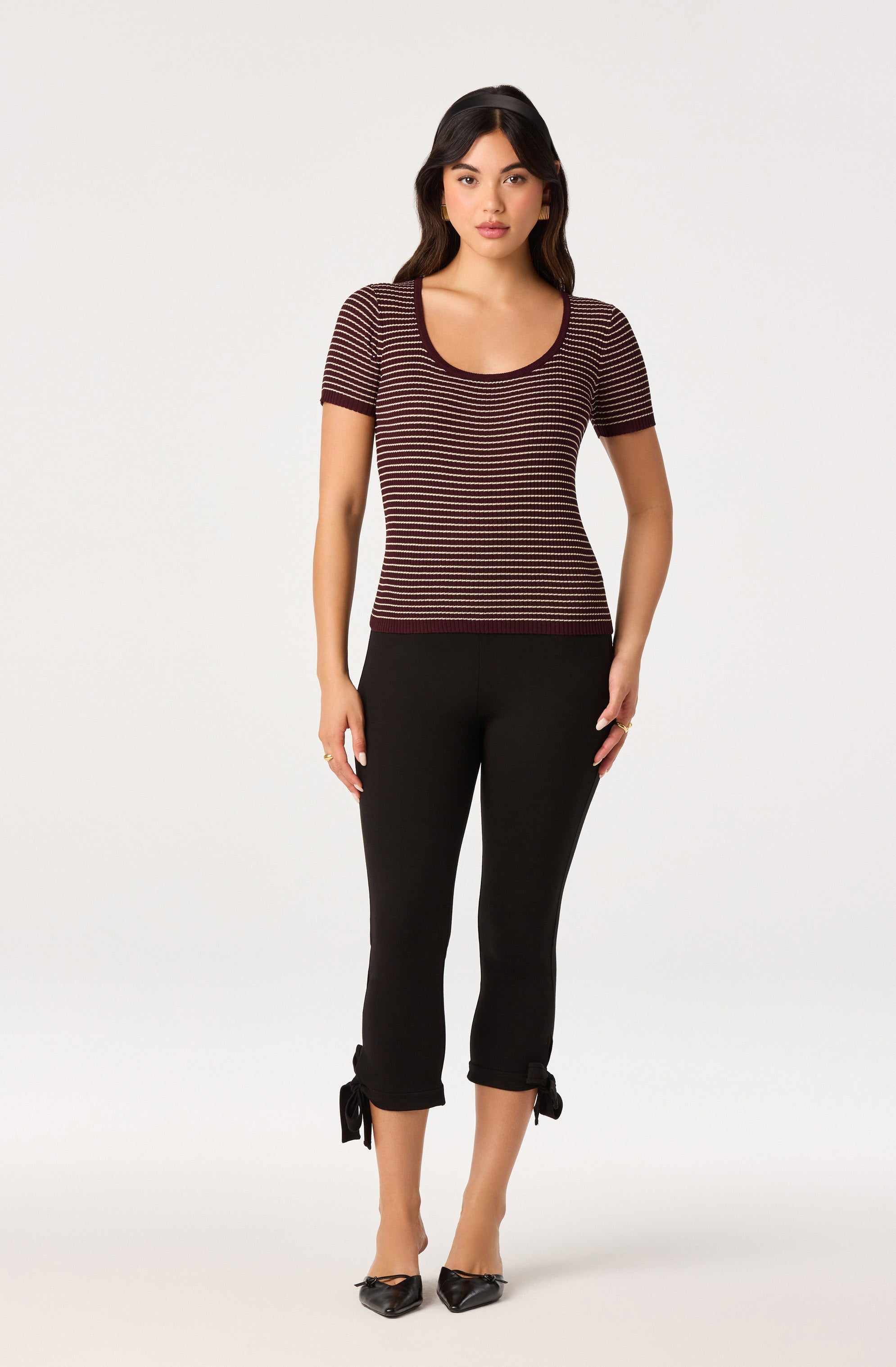 Cindra Striped Ribbed Knit Tee