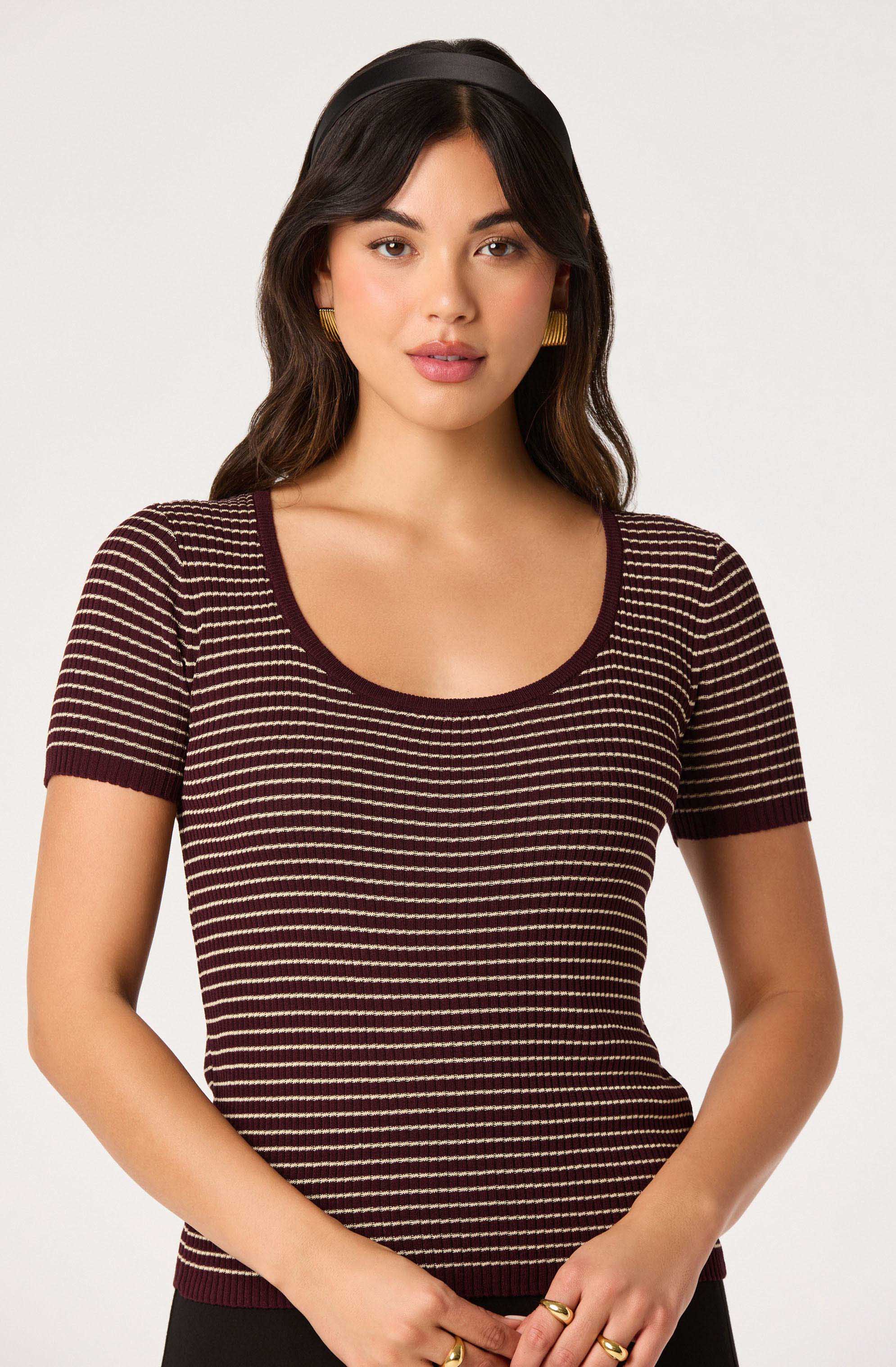 Cindra Striped Ribbed Knit Tee