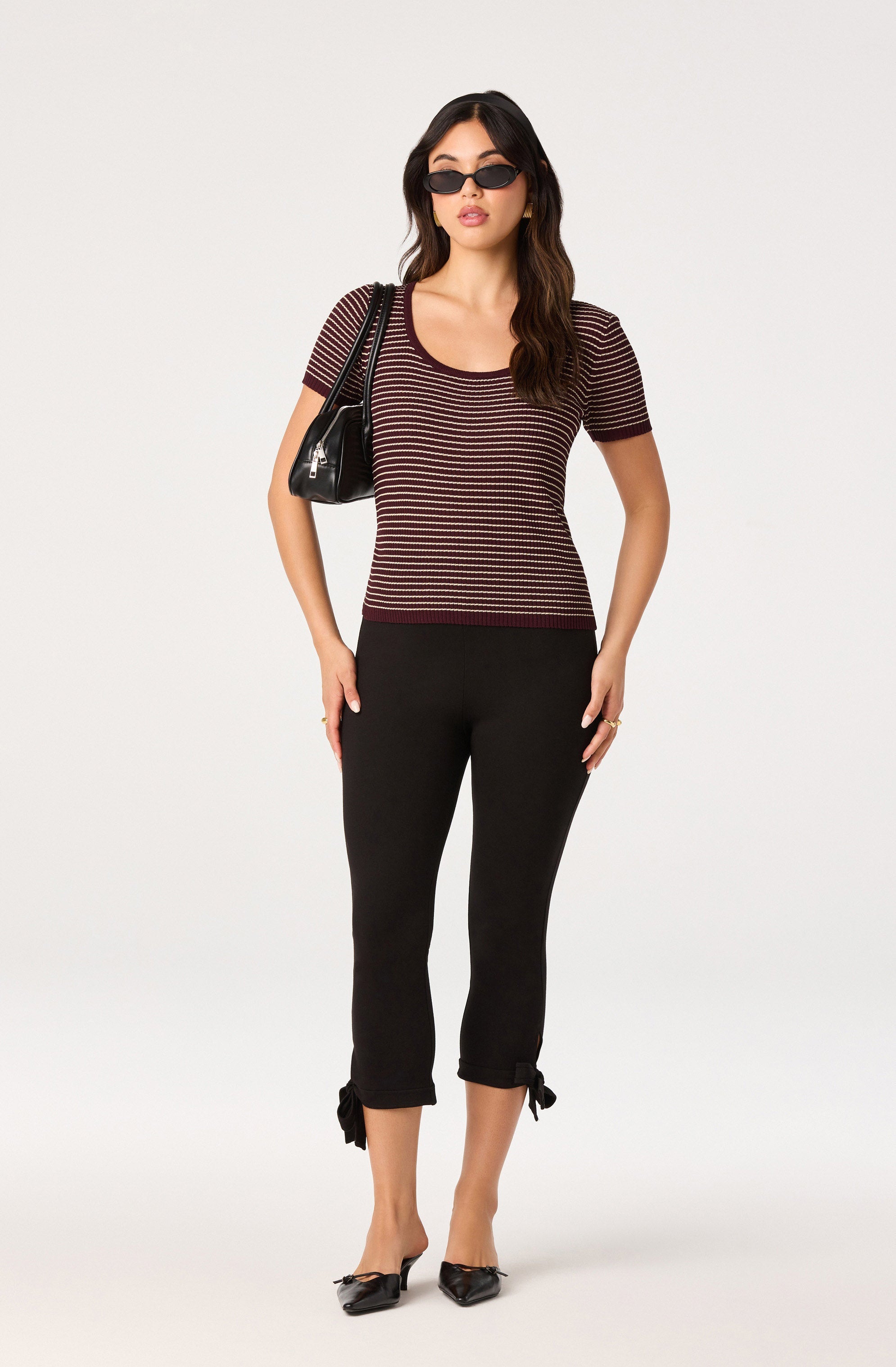 Cindra Striped Ribbed Knit Tee
