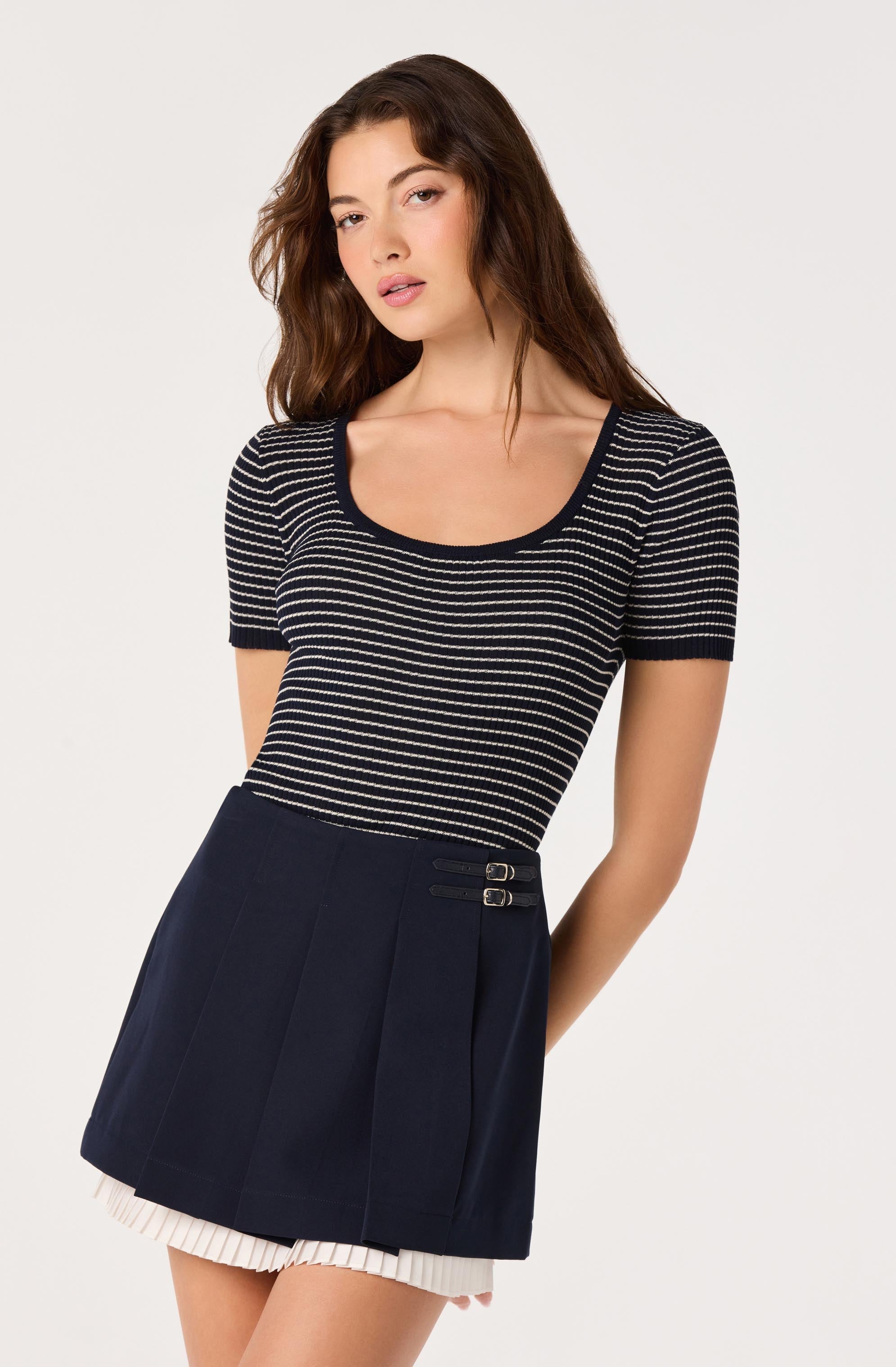 Cindra Striped Ribbed Knit Tee