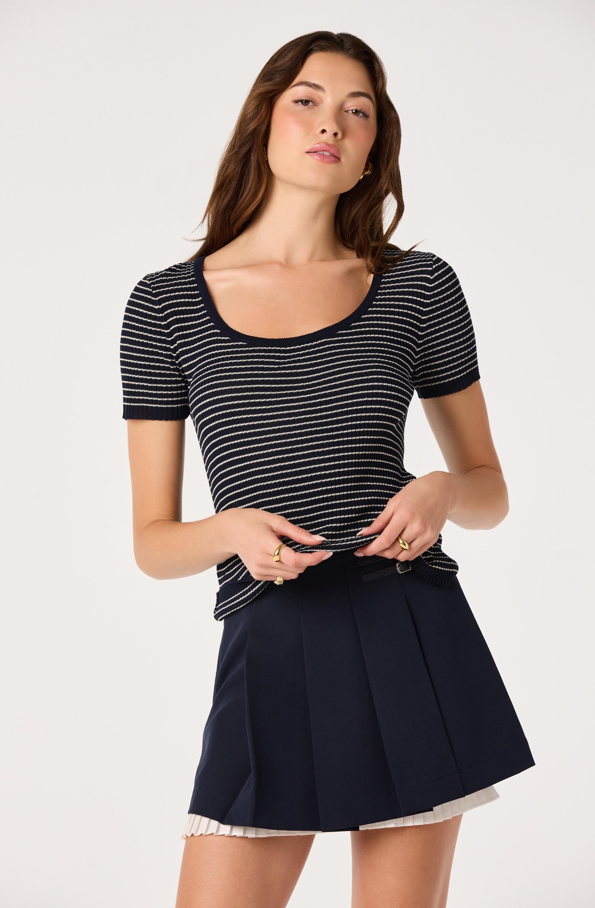 Cindra Striped Ribbed Knit Tee