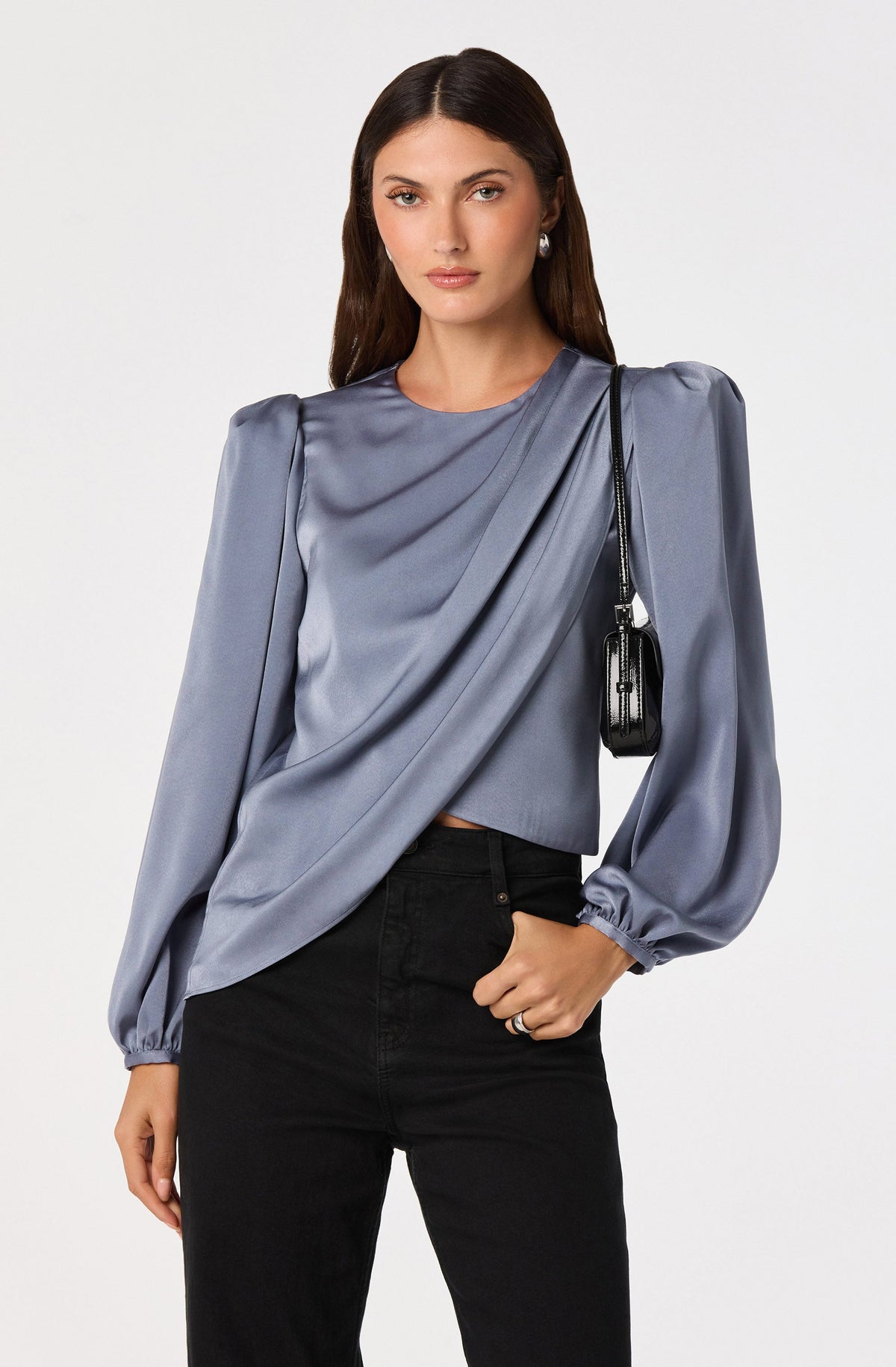 Beatrice Satin Faux-Wrap Blouse