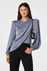Beatrice Satin Faux-Wrap Blouse