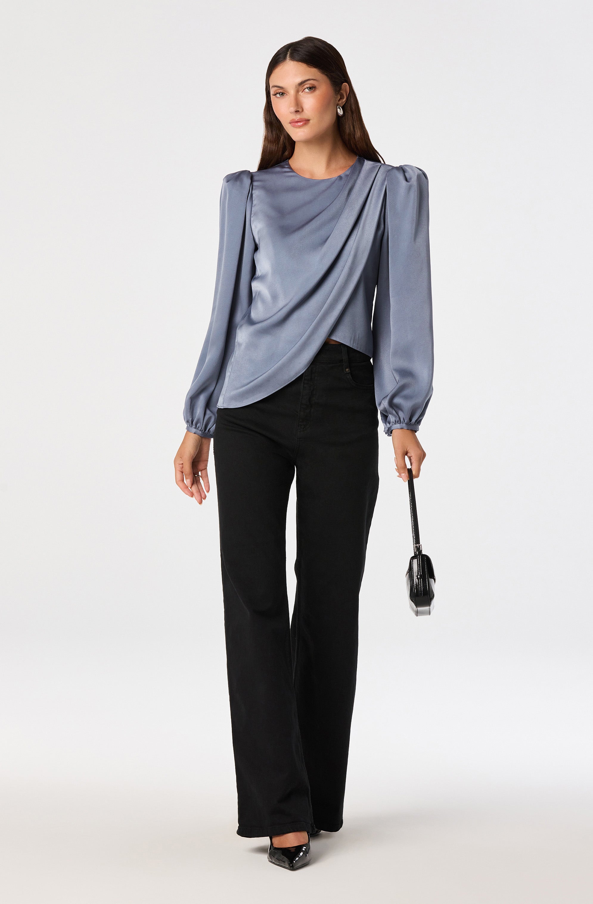 Beatrice Satin Faux-Wrap Blouse