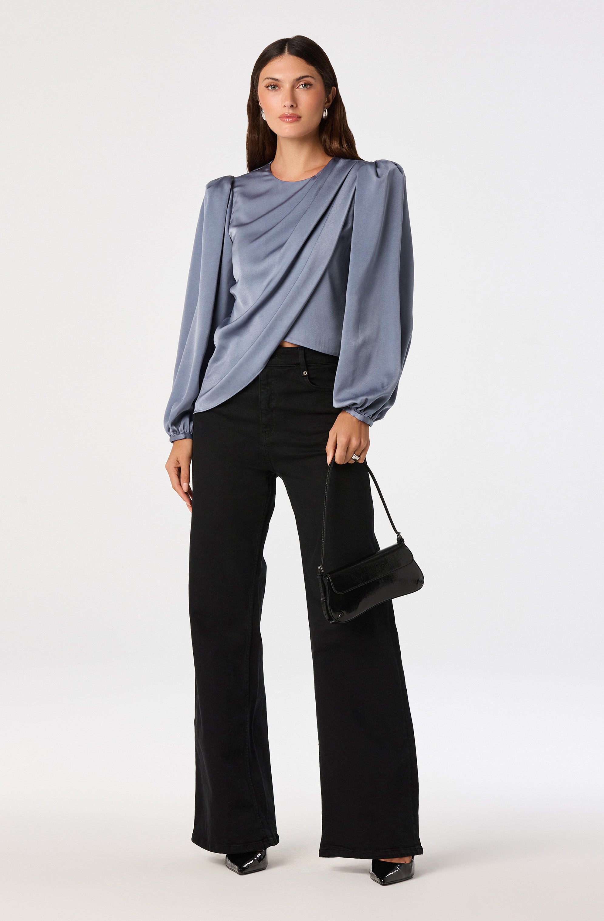 Beatrice Satin Faux-Wrap Blouse