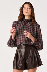 Alyssa Plaid Ruffle-Collar Blouse