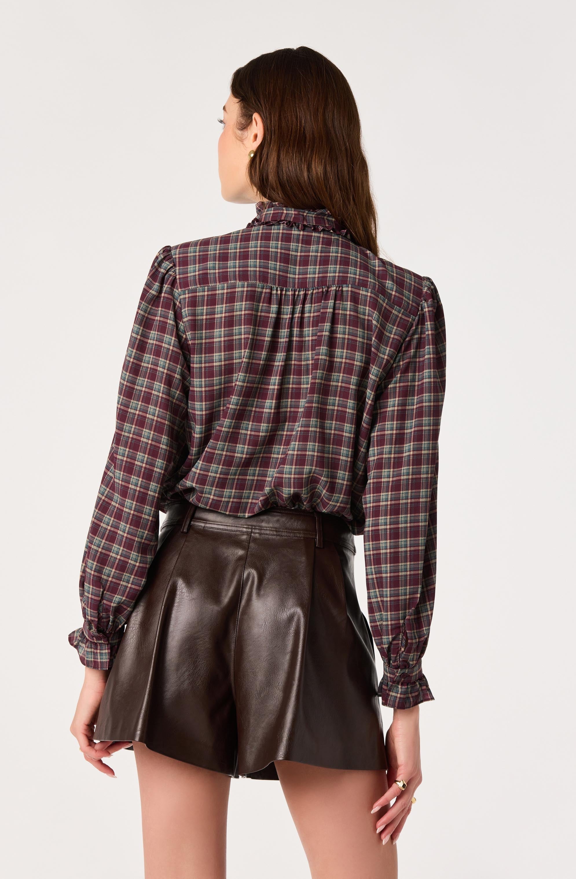 Alyssa Plaid Ruffle-Collar Blouse