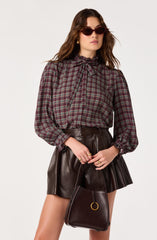 Alyssa Plaid Ruffle-Collar Blouse