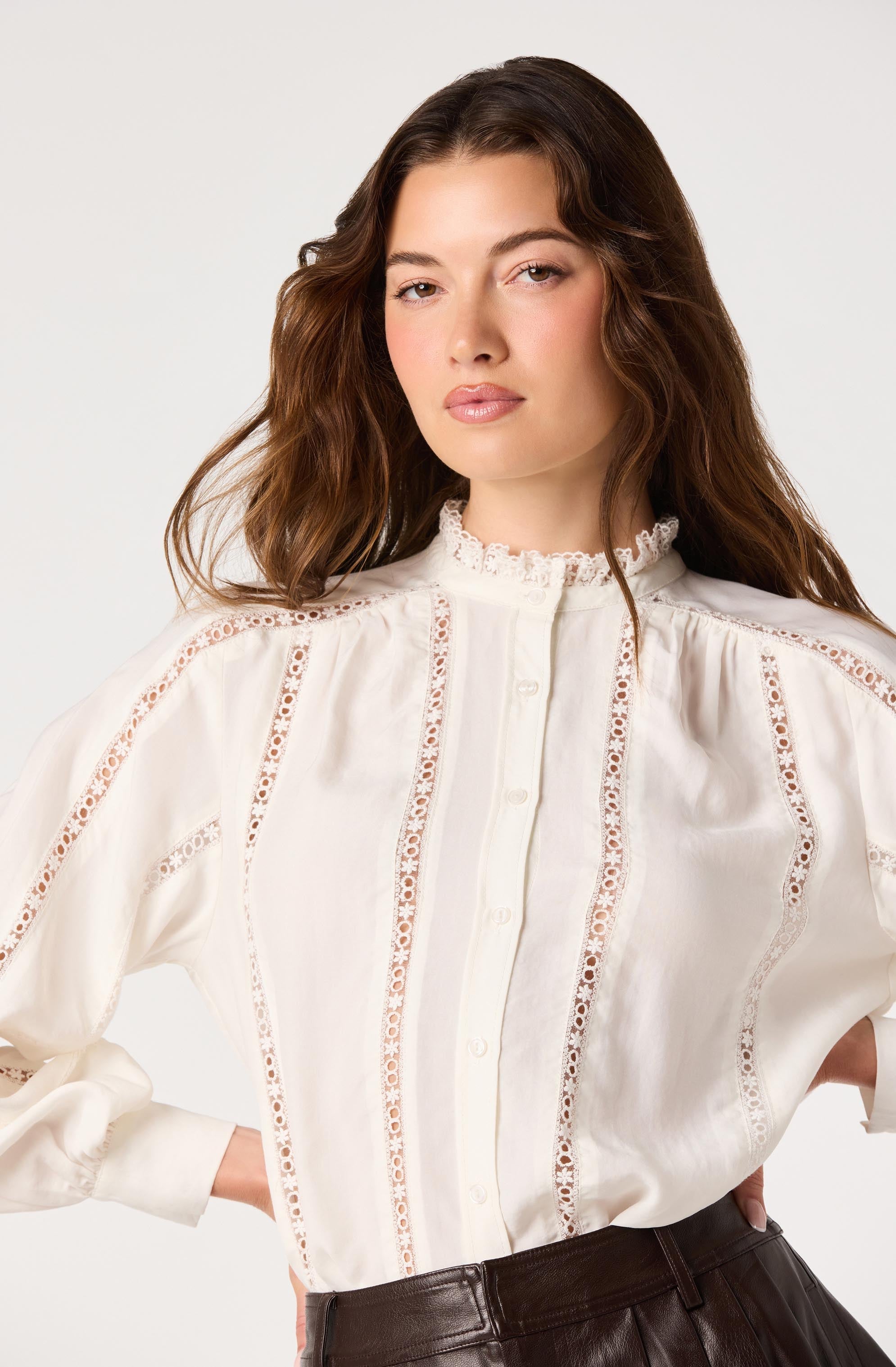 Edith Eyelet Lace-Trim Blouse