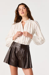 Edith Eyelet Lace-Trim Blouse