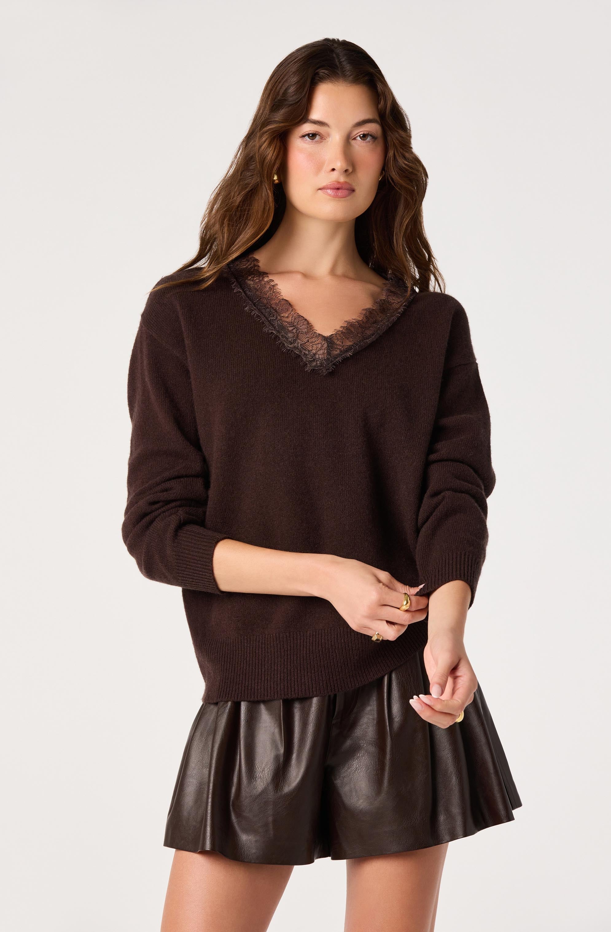 Jadyn Lace-Trim V-Neck Sweater