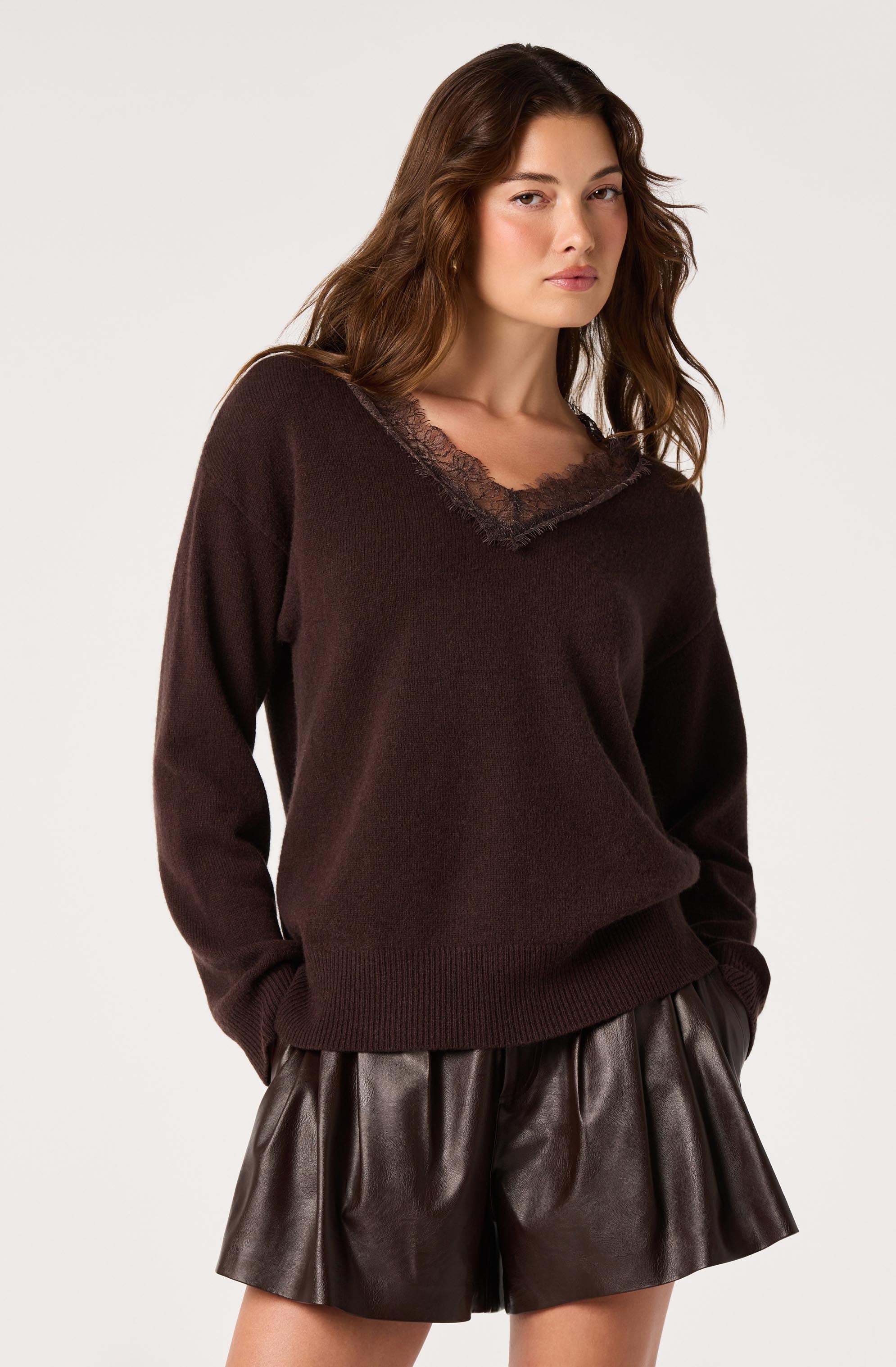 Jadyn Lace-Trim V-Neck Sweater
