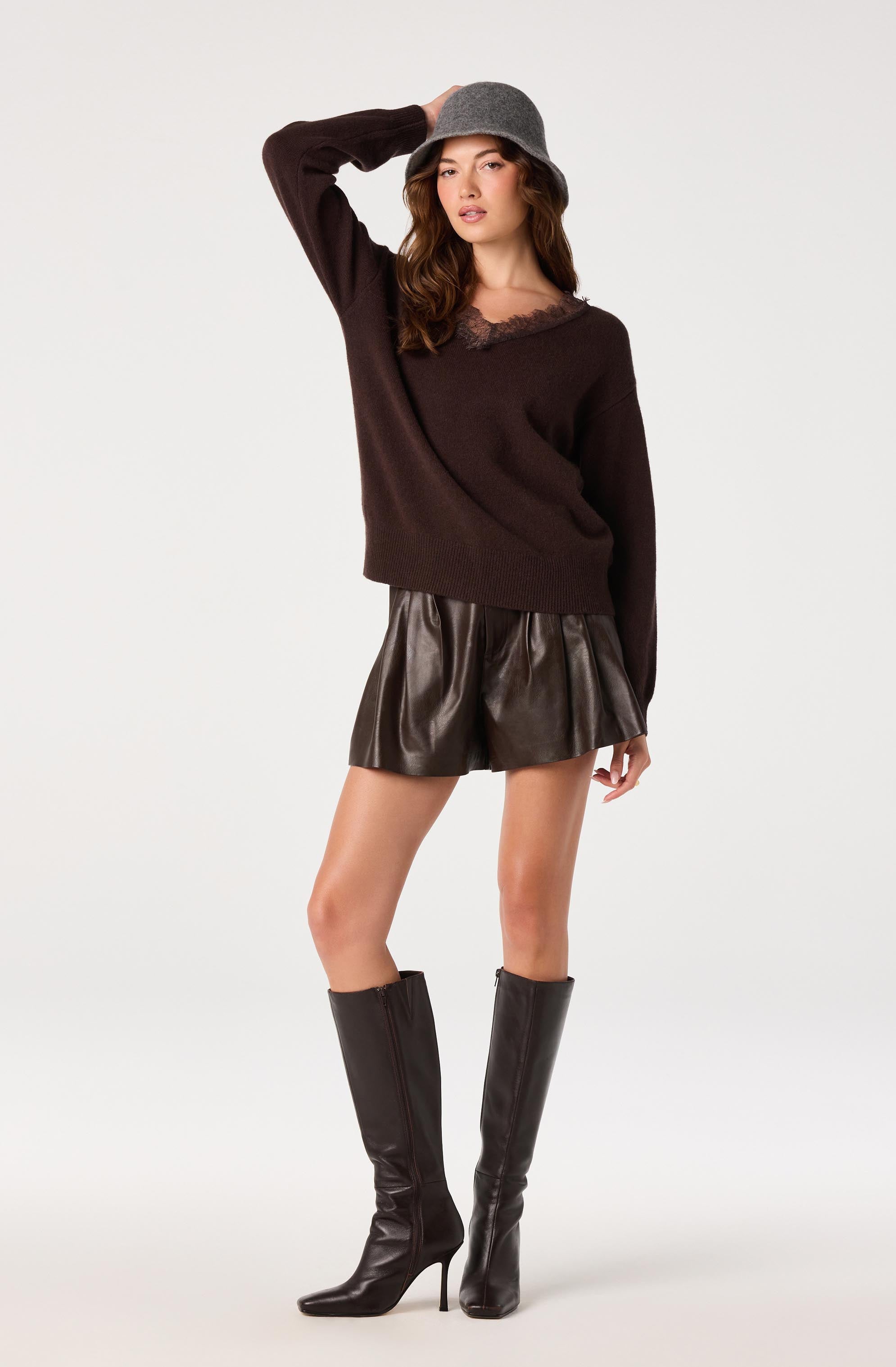 Jadyn Lace-Trim V-Neck Sweater