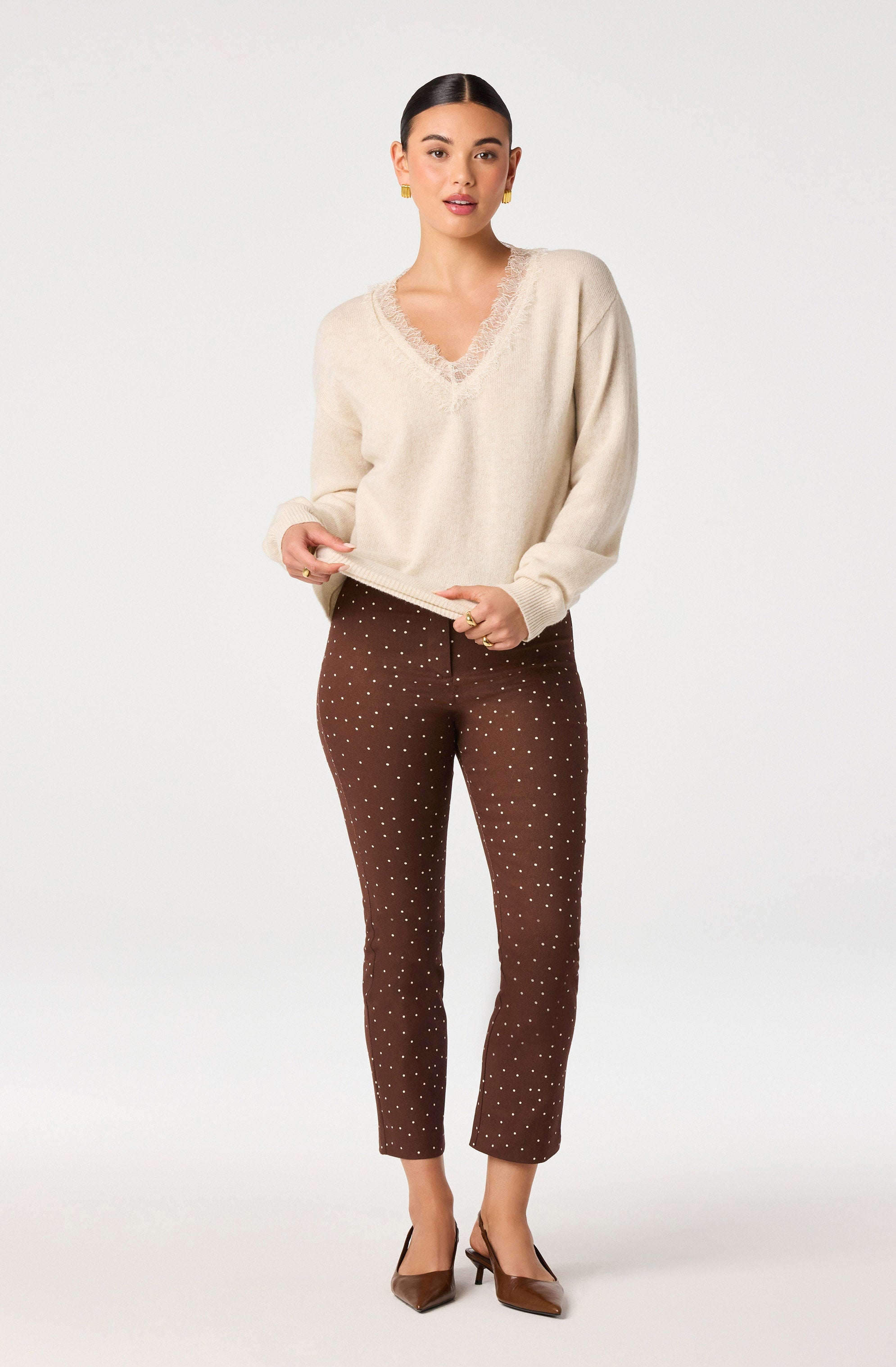 Jadyn Lace-Trim V-Neck Sweater