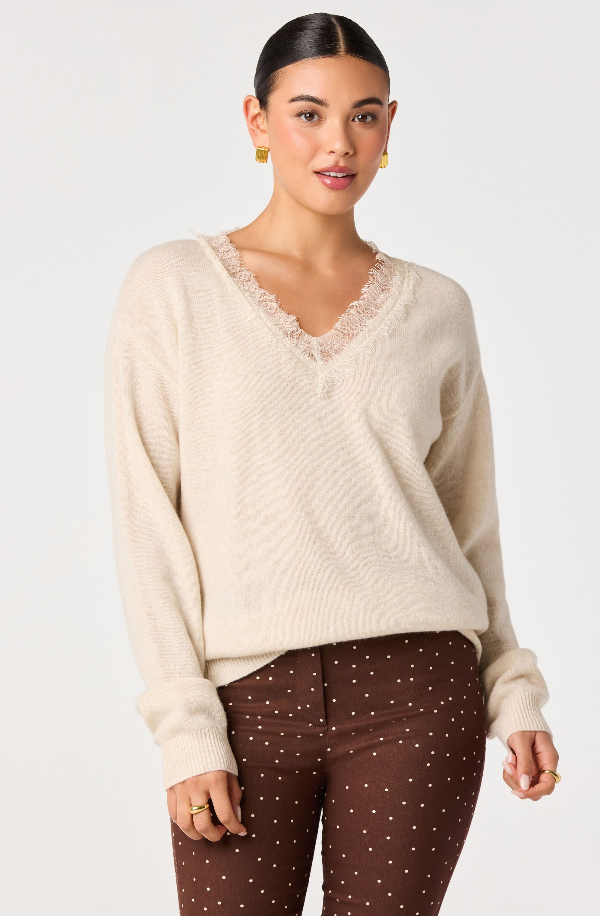 Jadyn Lace-Trim V-Neck Sweater
