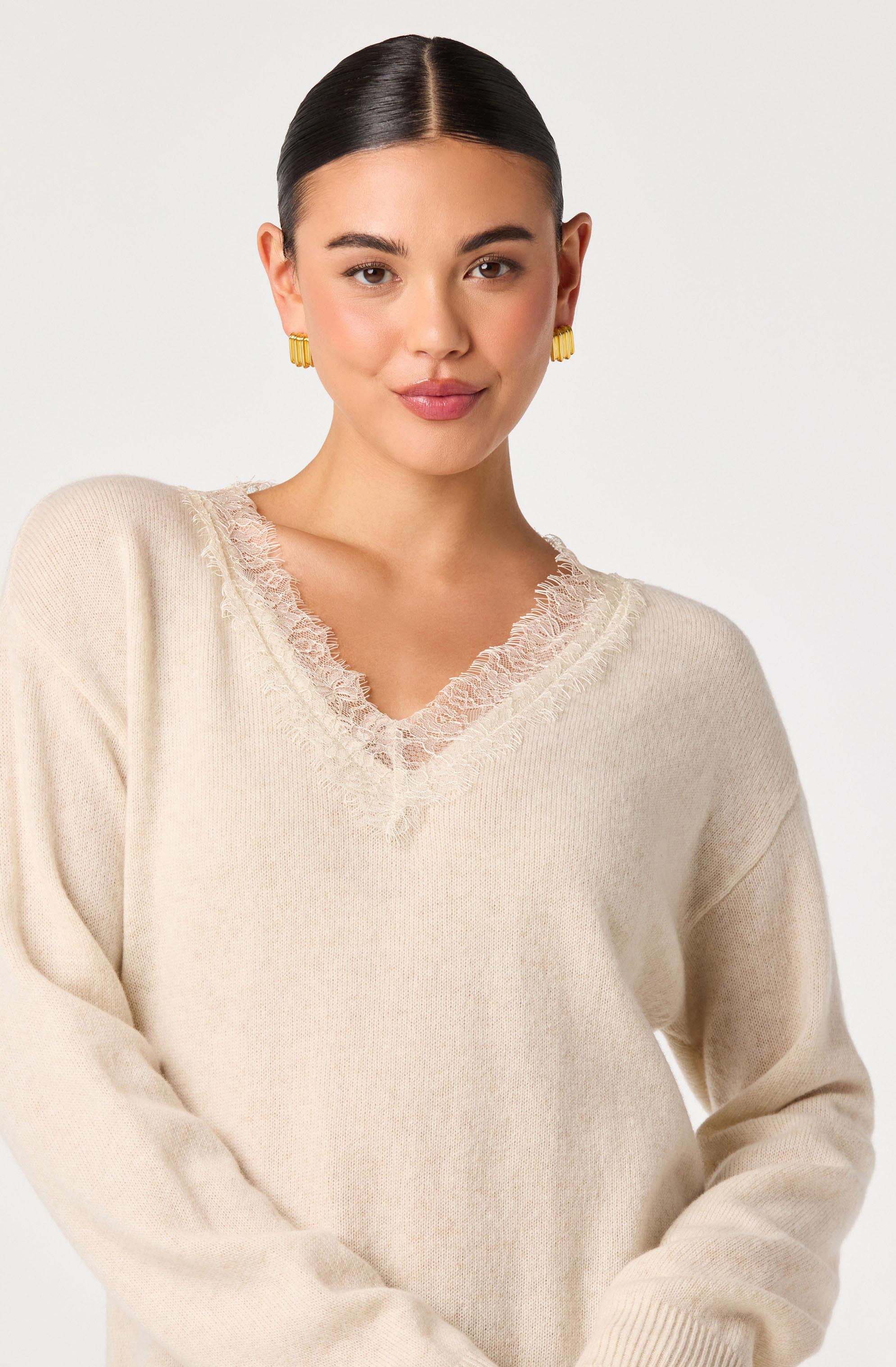 Jadyn Lace-Trim V-Neck Sweater