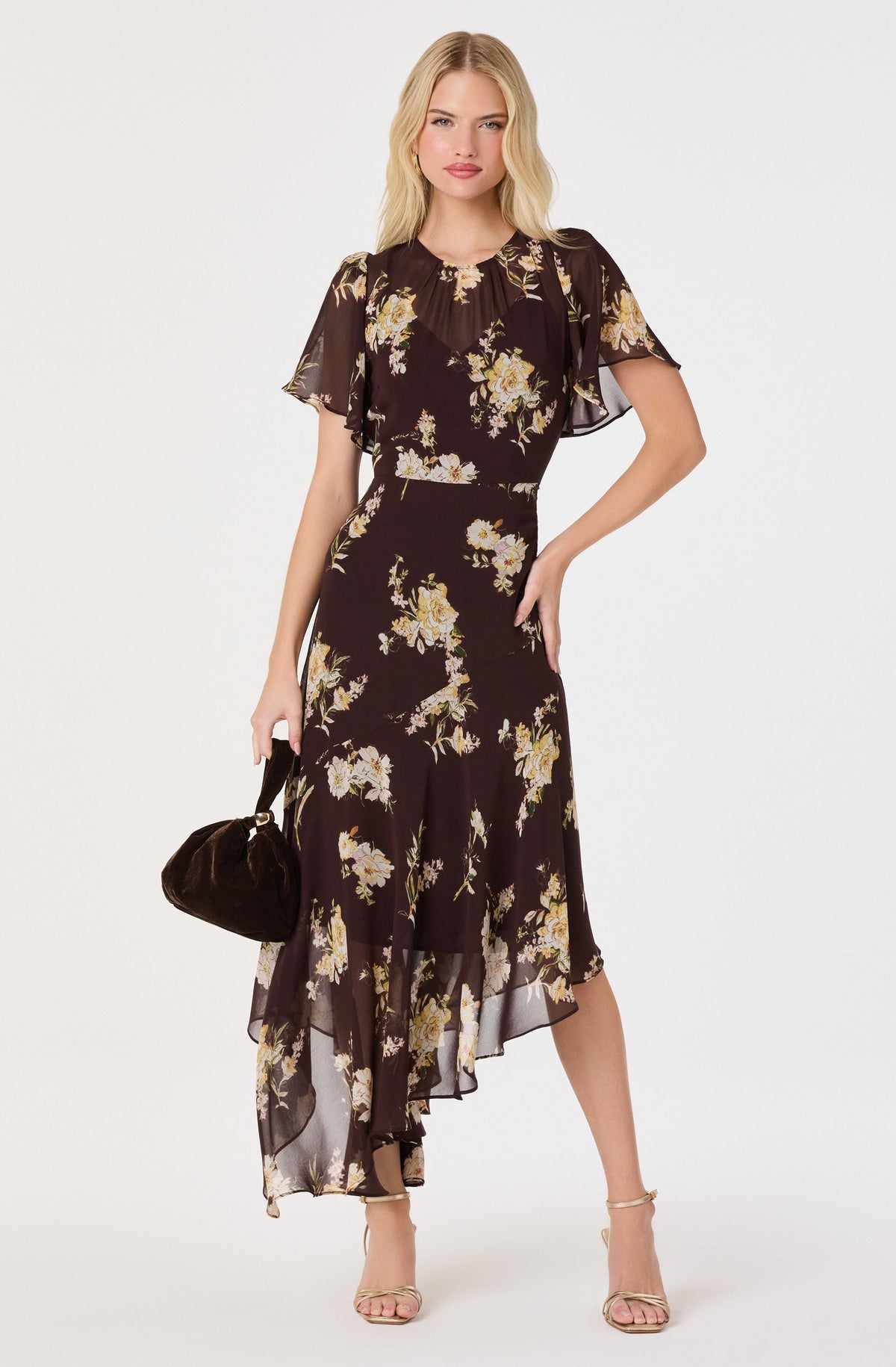 Aila Chiffon Flutter Sleeve Maxi Dress