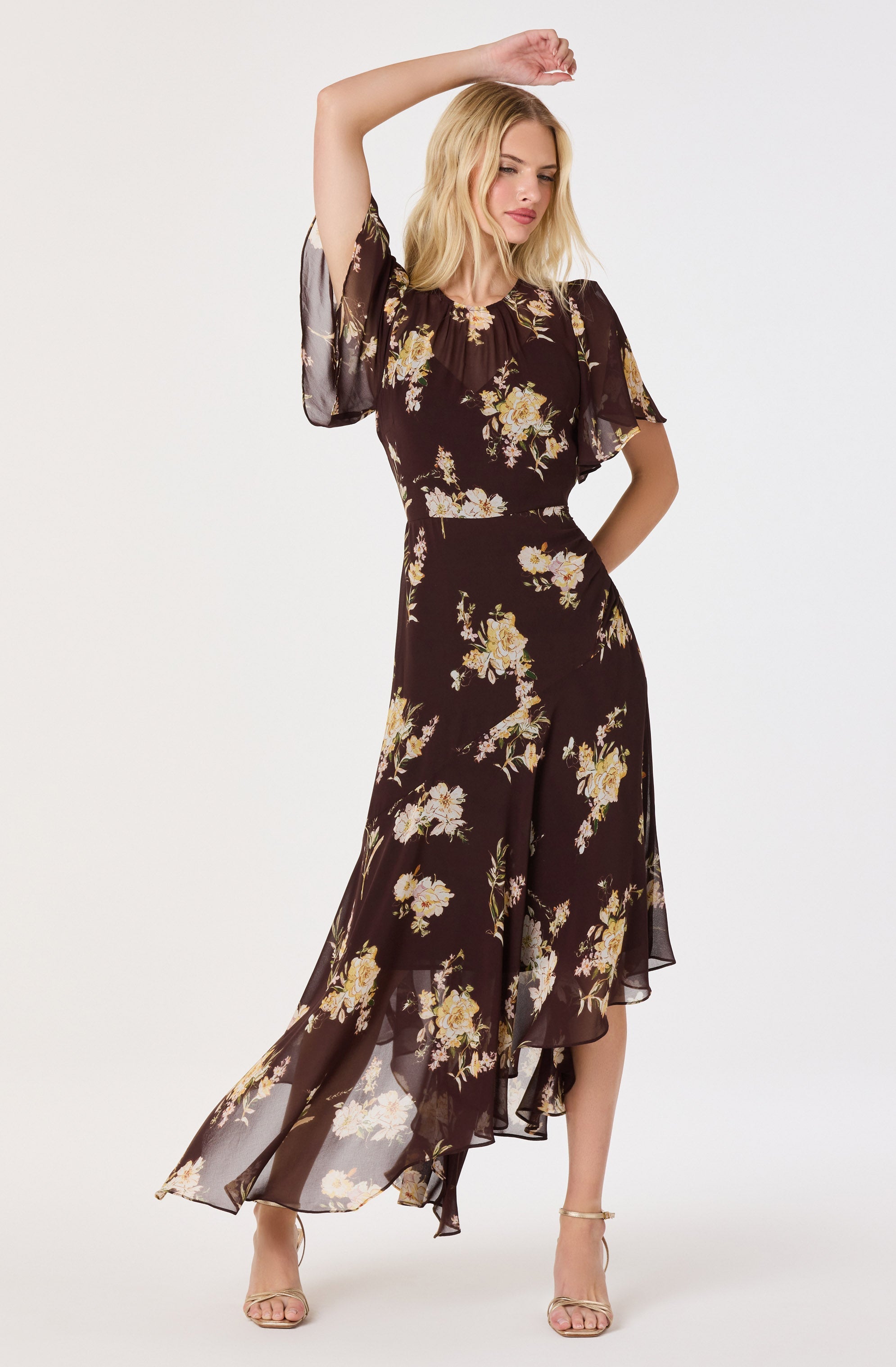 Aila Chiffon Flutter Sleeve Maxi Dress