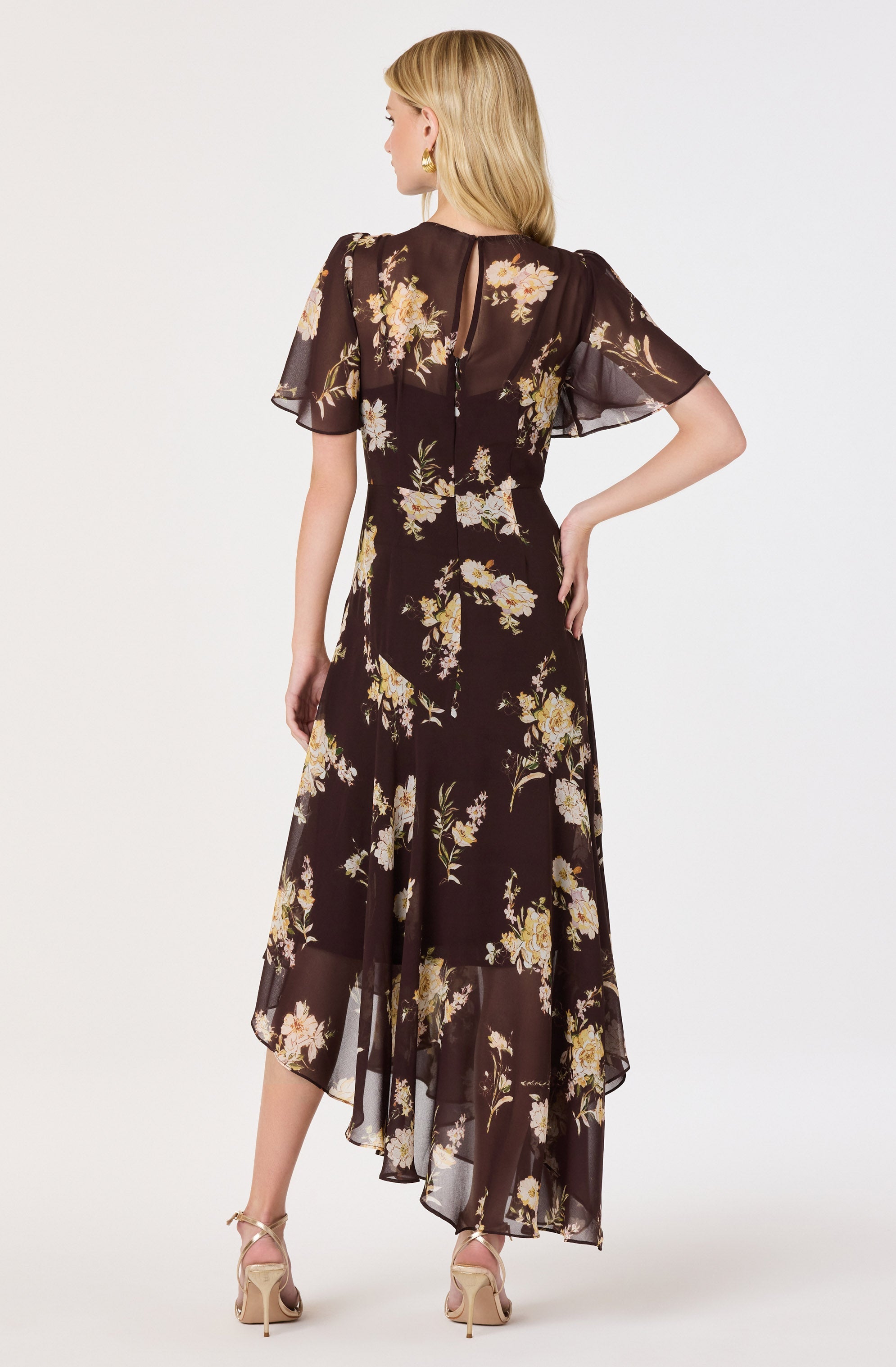 Aila Chiffon Flutter Sleeve Maxi Dress