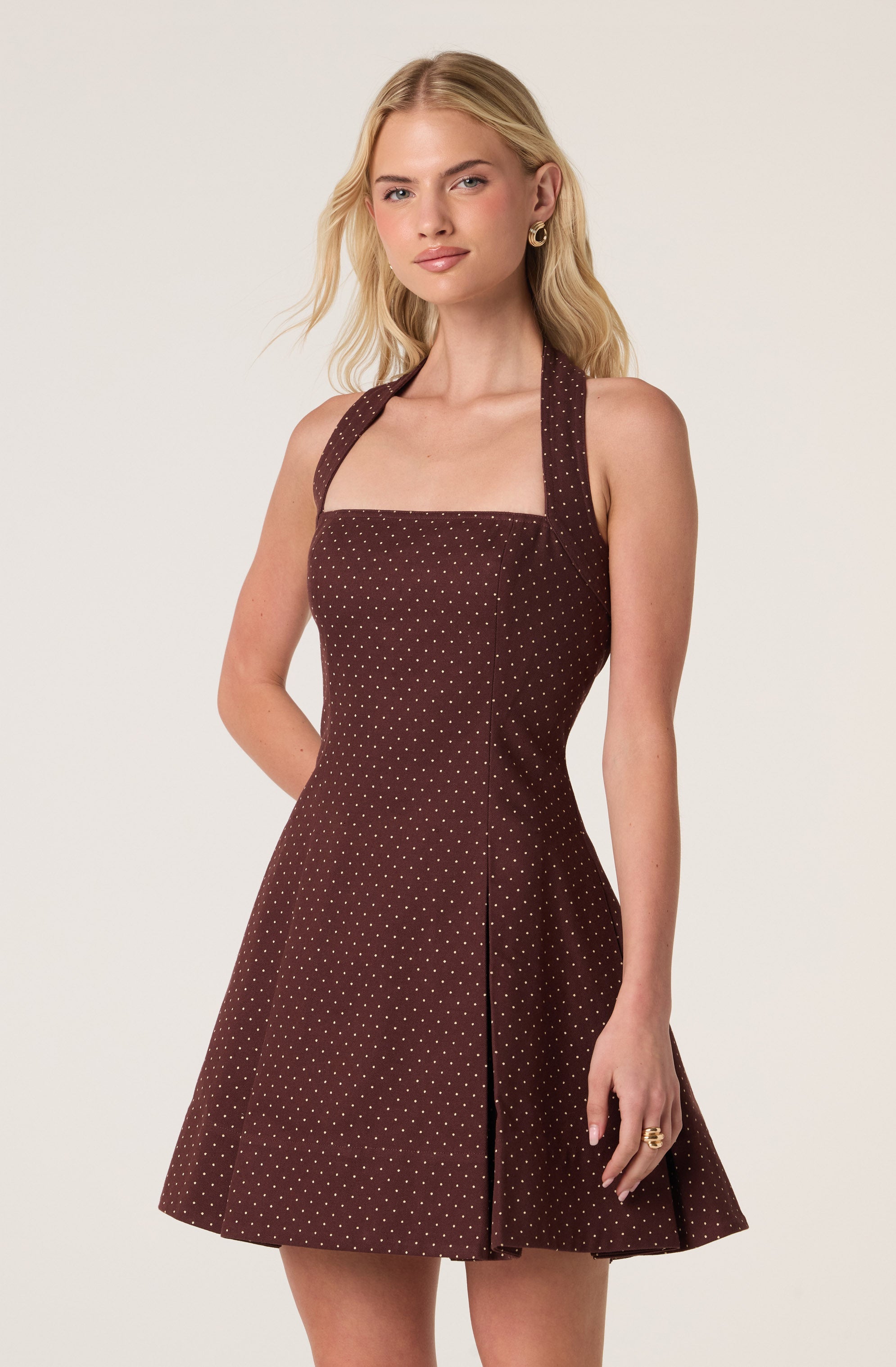 Flare Halter Box Pleat Mini Dress