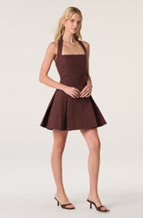 Flare Halter Box Pleat Mini Dress
