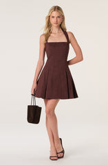 Flare Halter Box Pleat Mini Dress