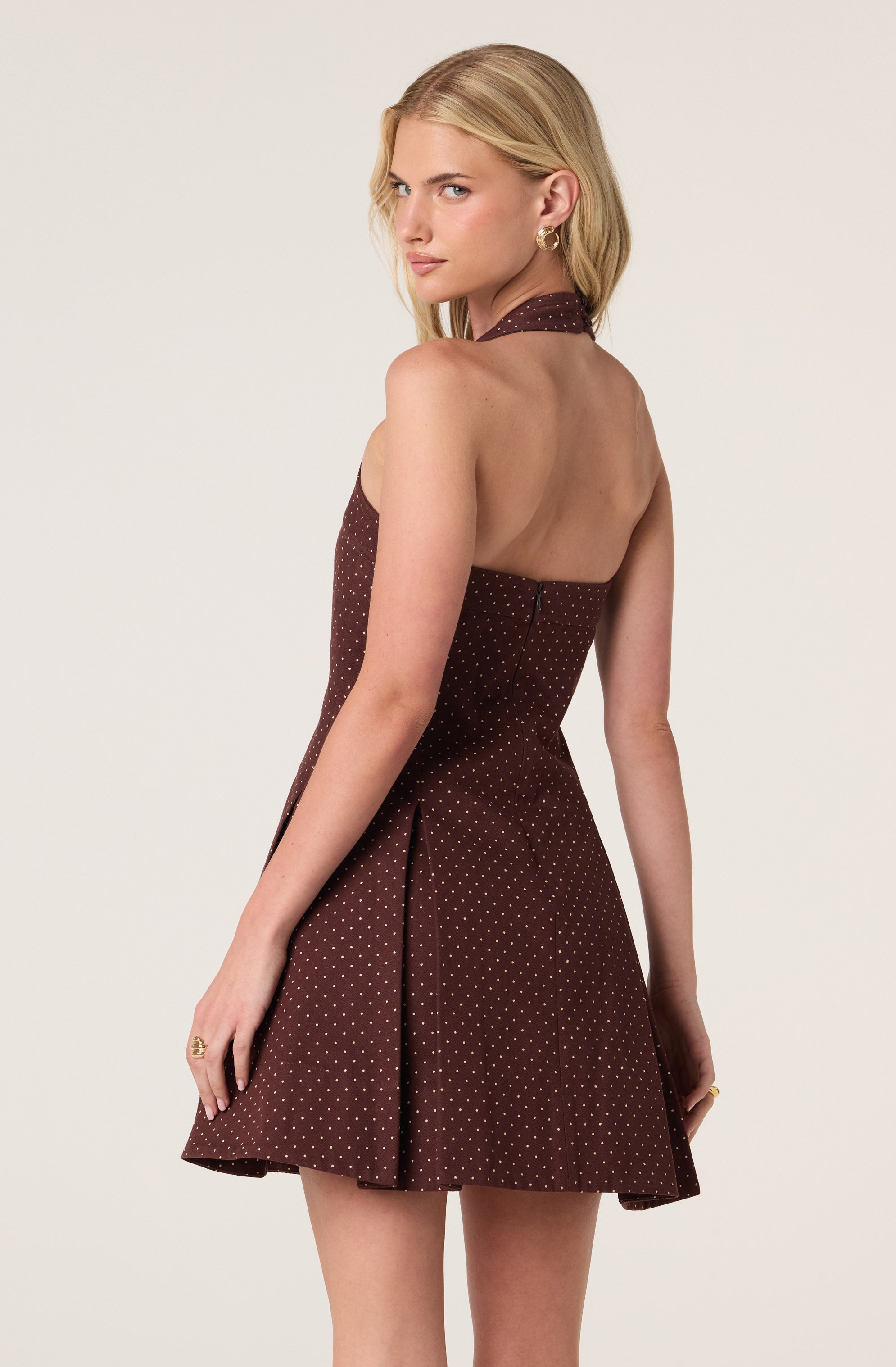 Flare Halter Box Pleat Mini Dress