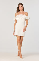 3d scrunch off shoulder mini dress