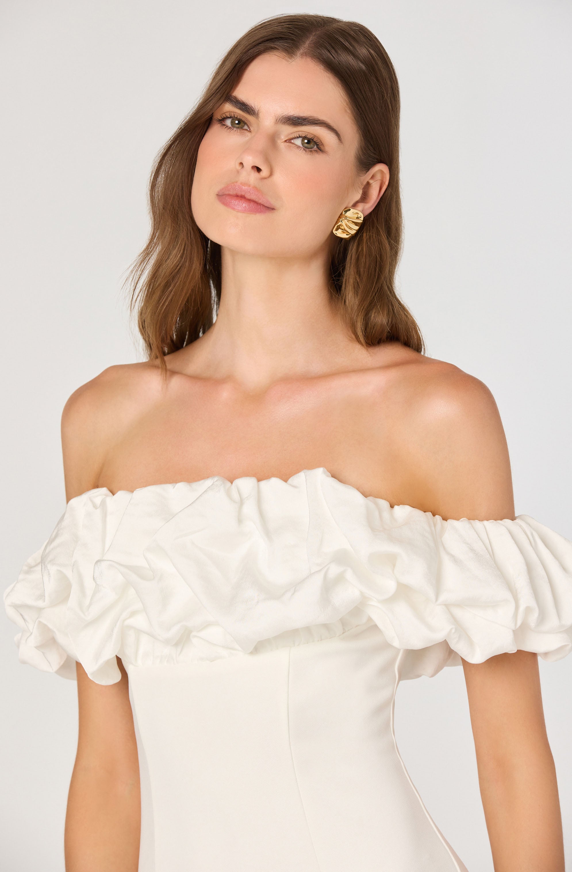 3d scrunch off shoulder mini dress