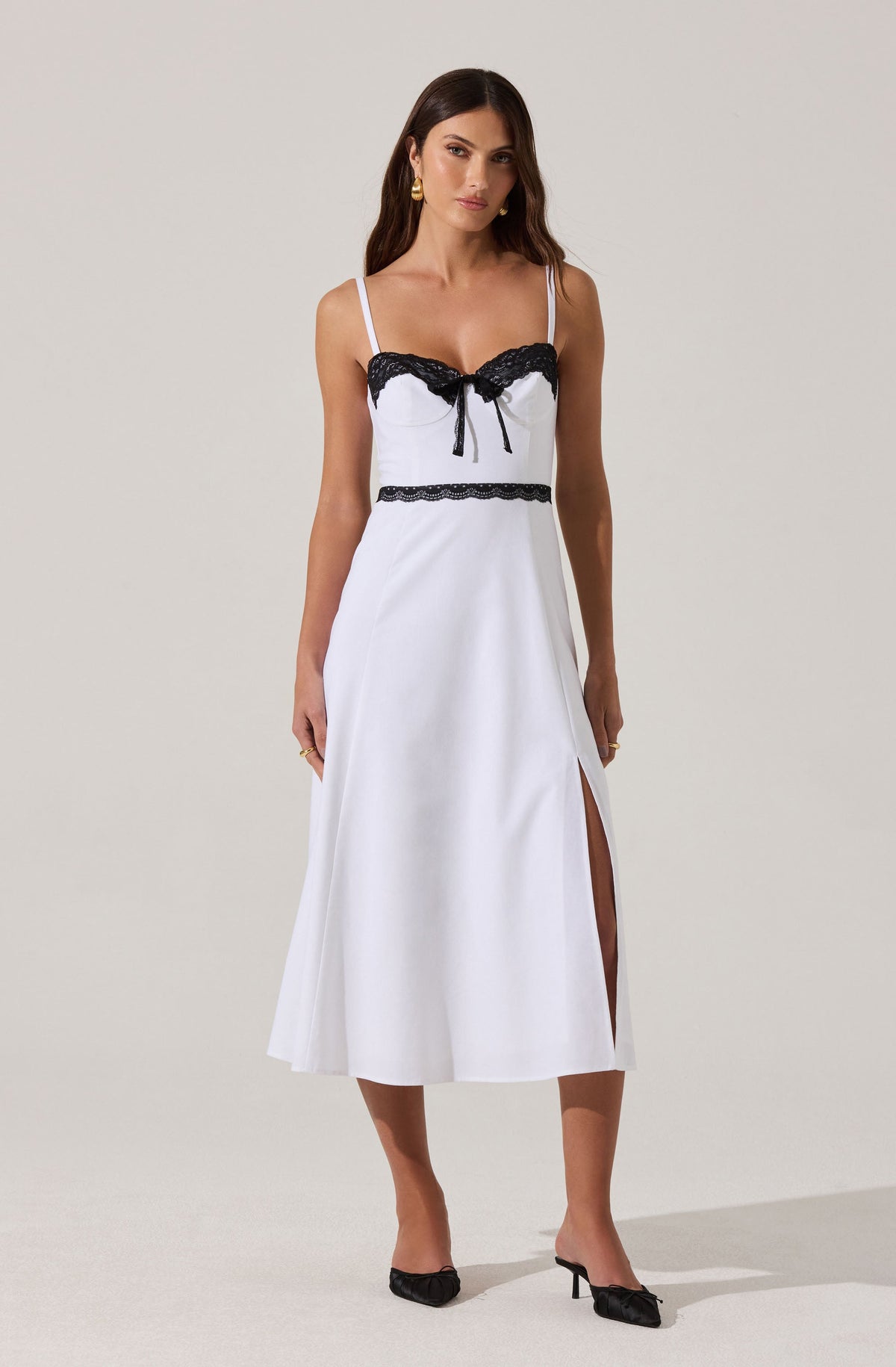 Contrast Lace Bustier Midi Dress