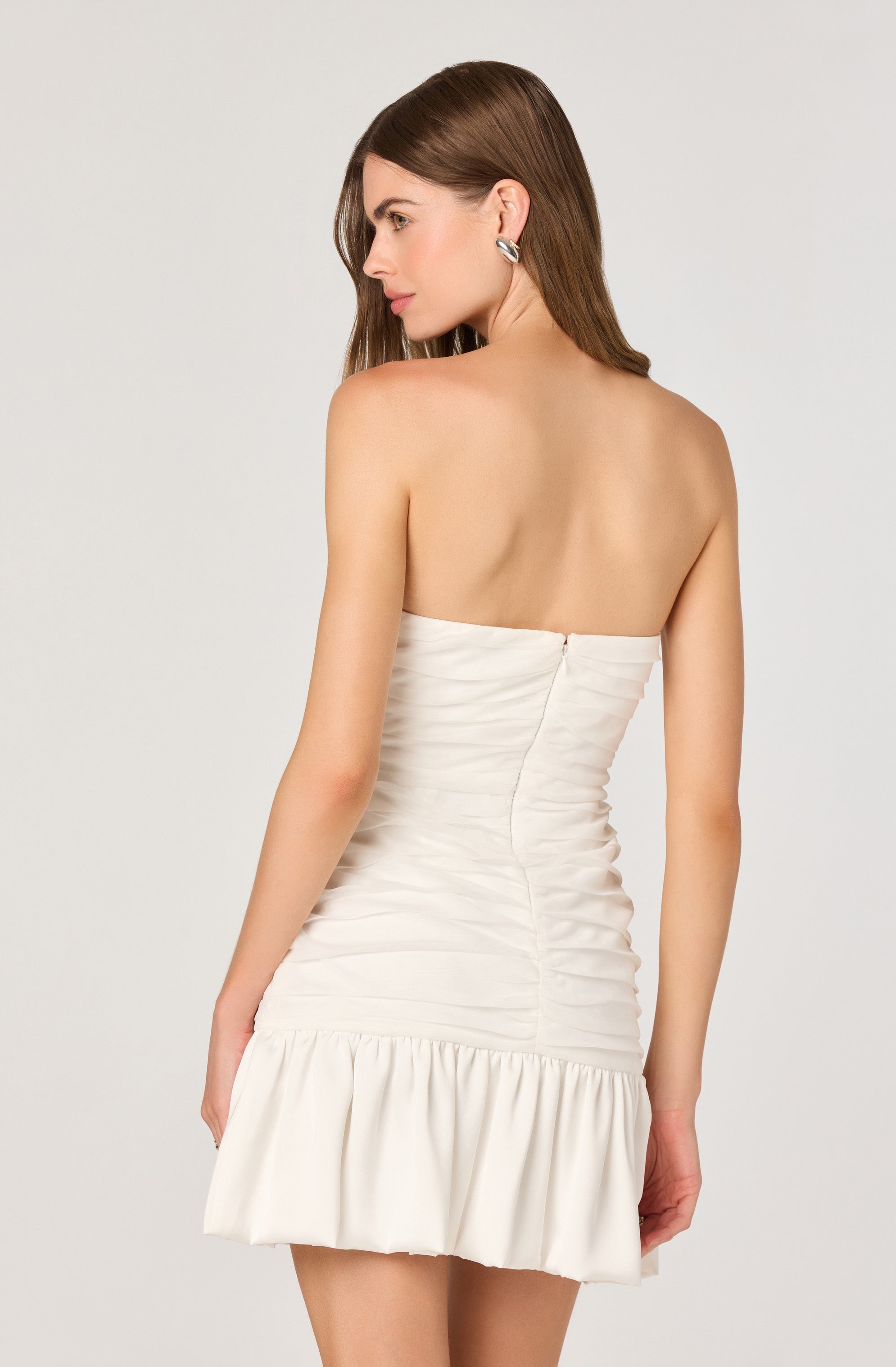 Bubble hem ruched mini dress