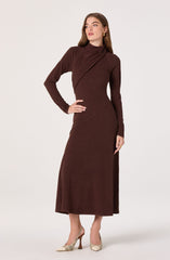 Asymmetric Draped Mock Neck Midi Dress