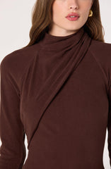 Asymmetric Draped Mock Neck Midi Dress