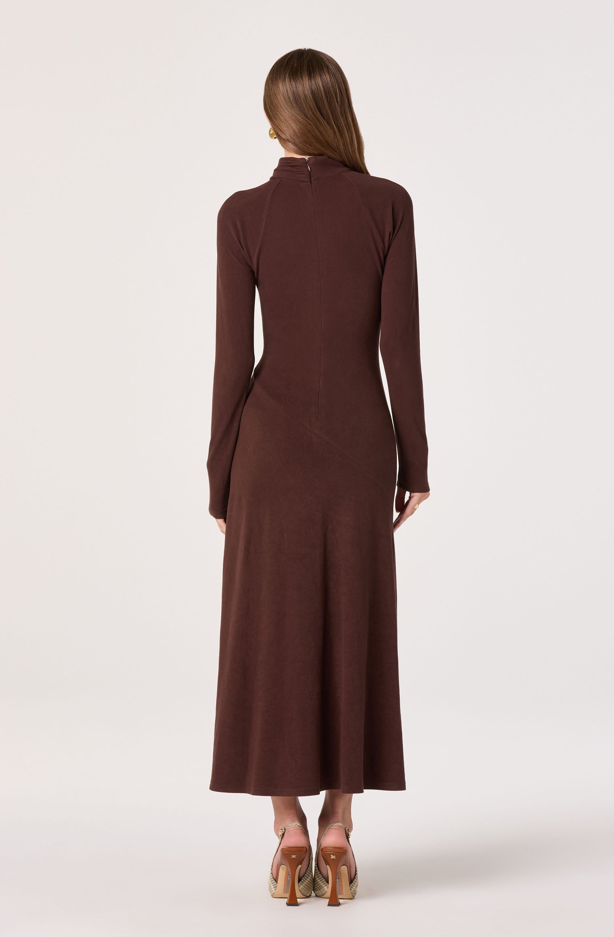 Asymmetric Draped Mock Neck Midi Dress