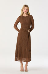 Belted Lace Midi Dress