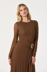 Belted Lace Midi Dress