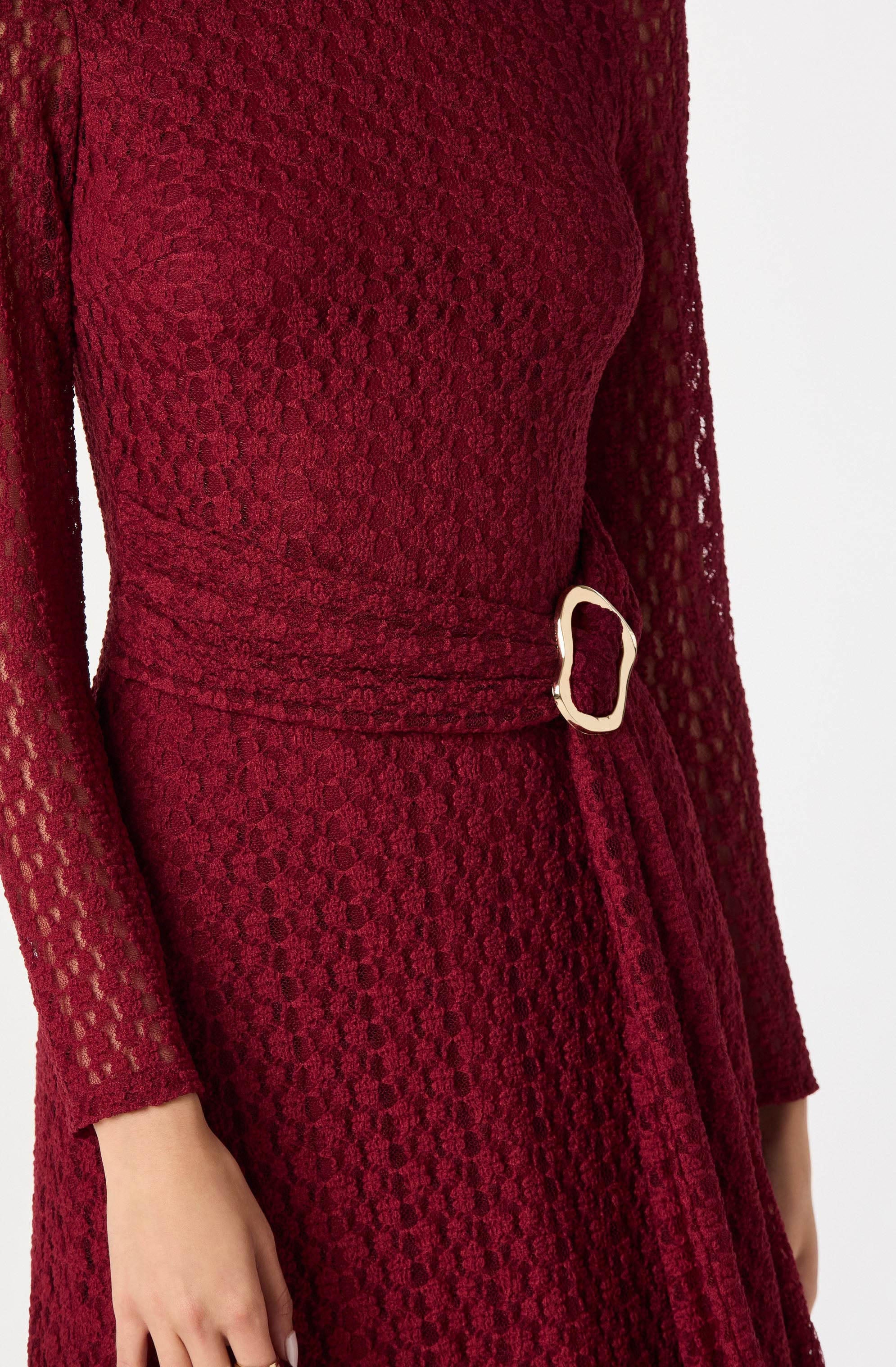 Belted Lace Midi Dress