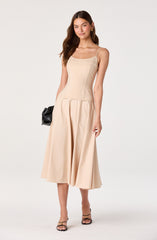 Cierra Mixed Media Drop Waist Midi Dress