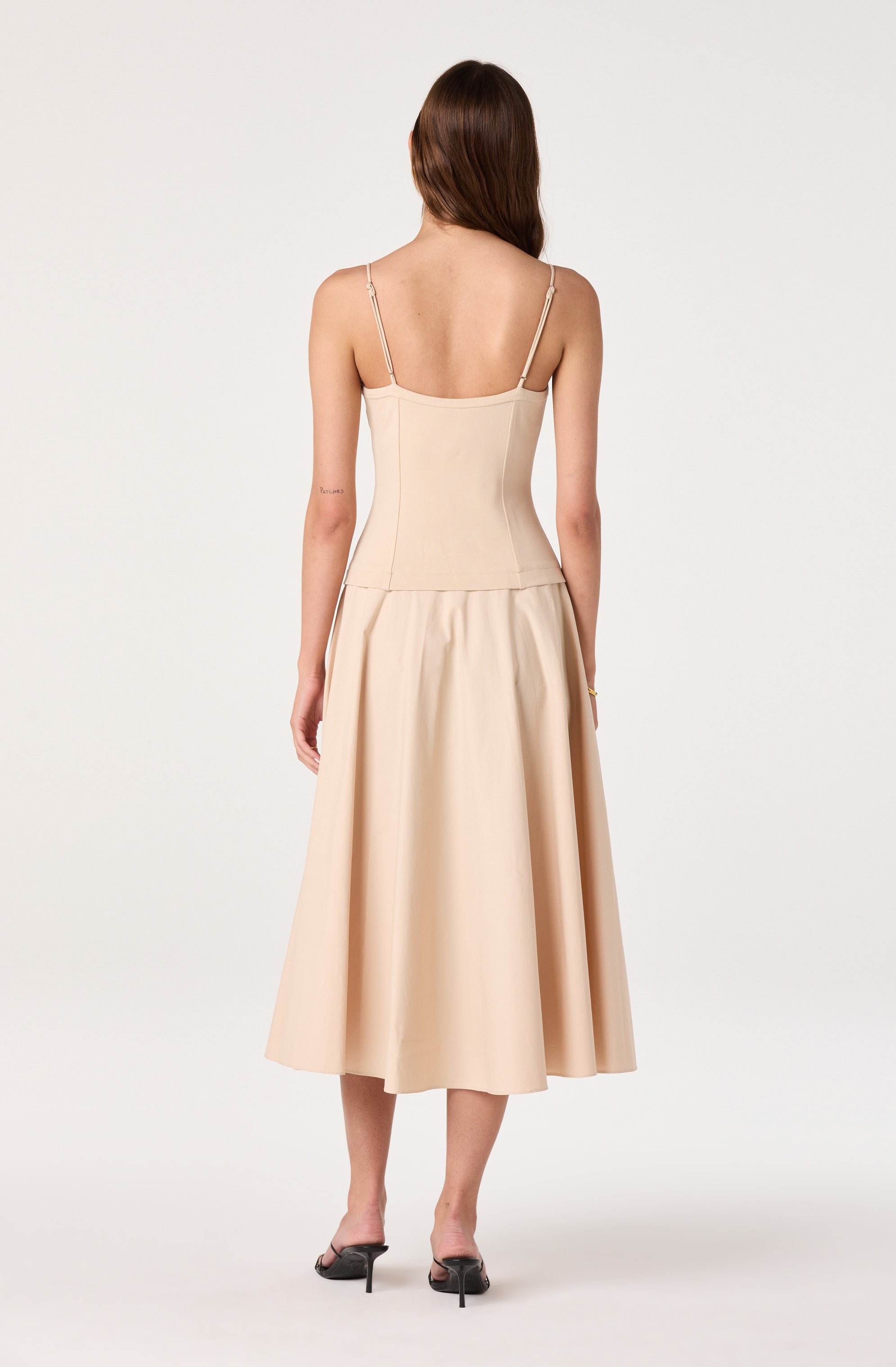 Cierra Mixed Media Drop Waist Midi Dress