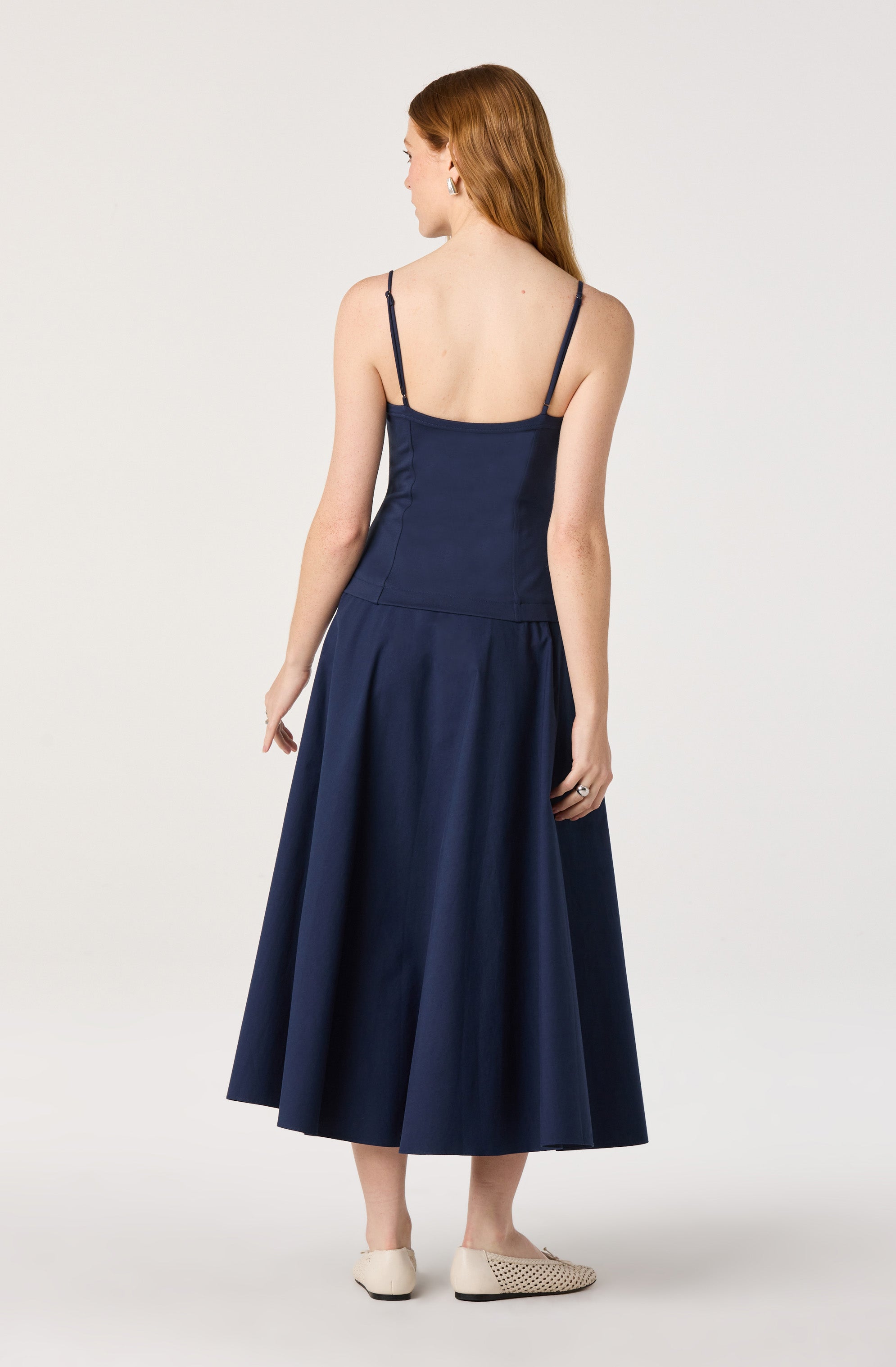 Cierra Mixed Media Drop Waist Midi Dress