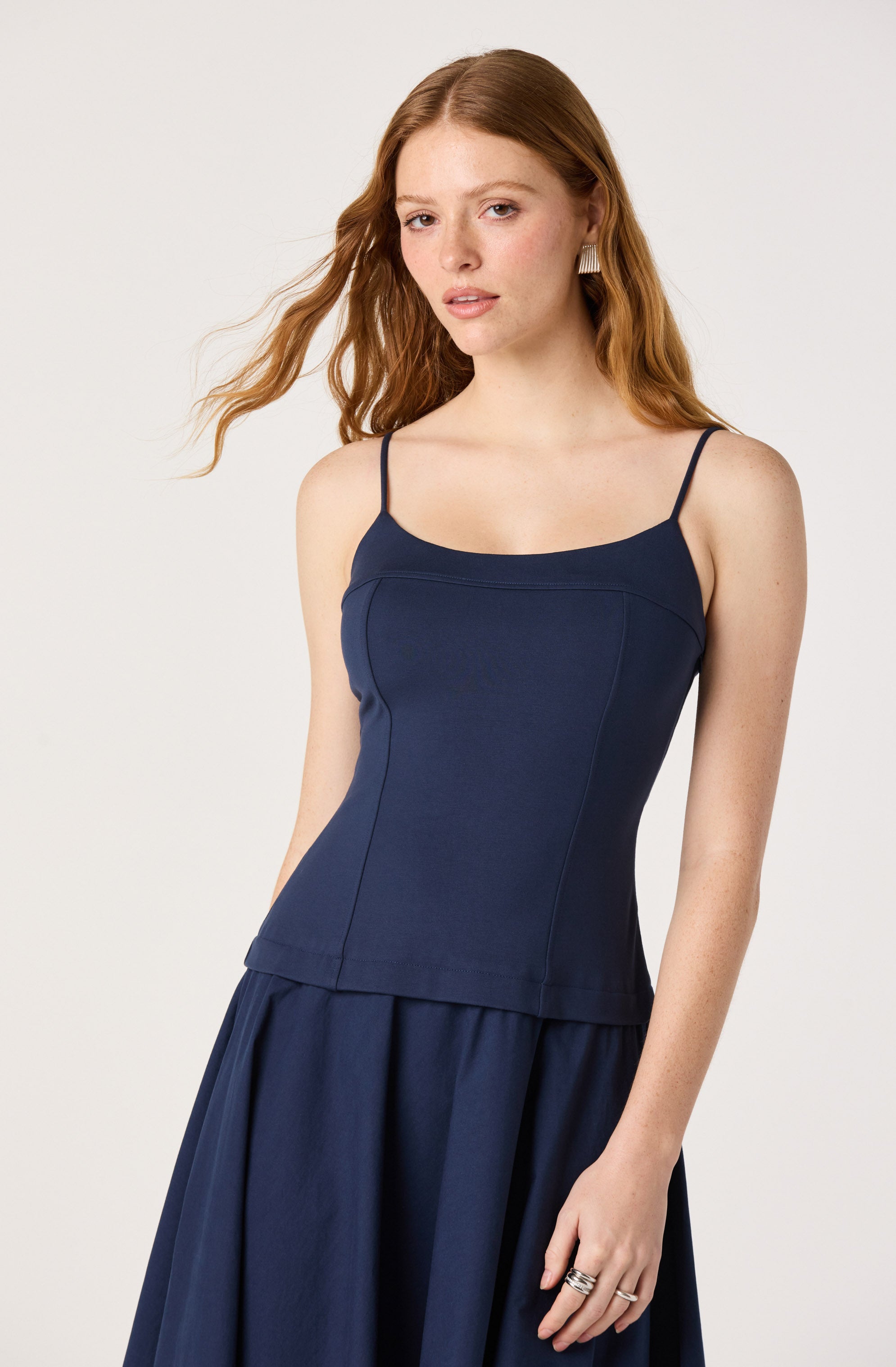 Cierra Mixed Media Drop Waist Midi Dress