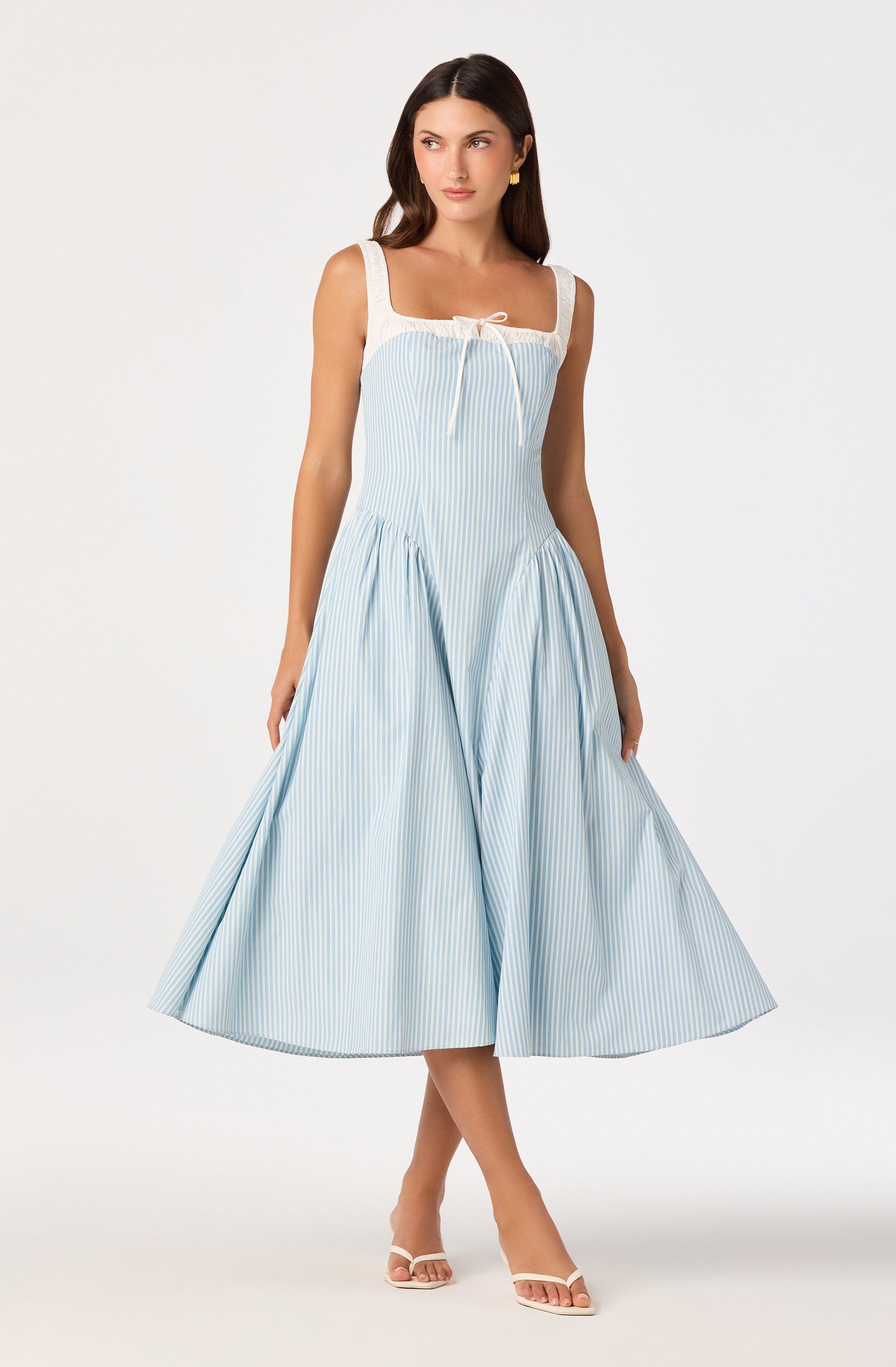 Hazel Striped Drop-Waist Midi Dress