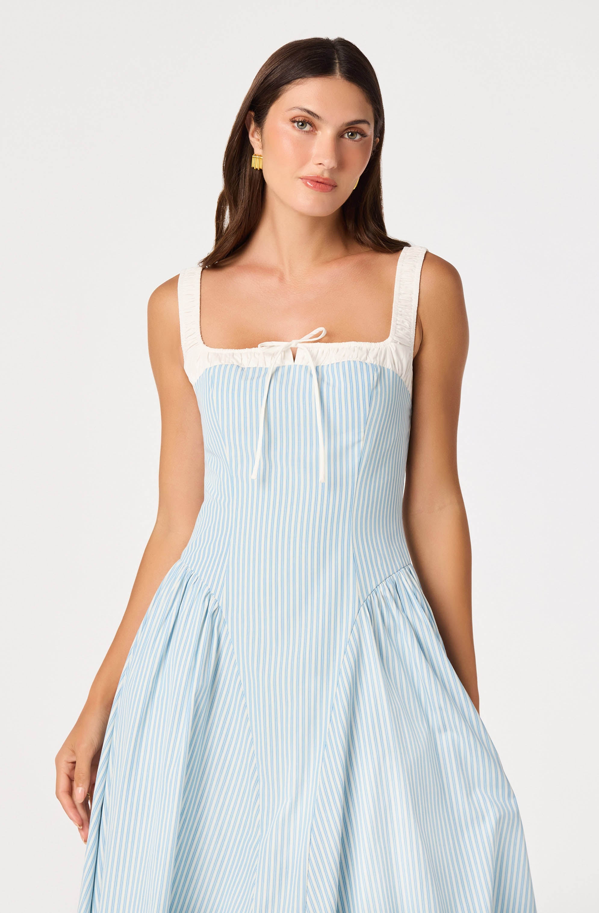 Hazel Striped Drop-Waist Midi Dress