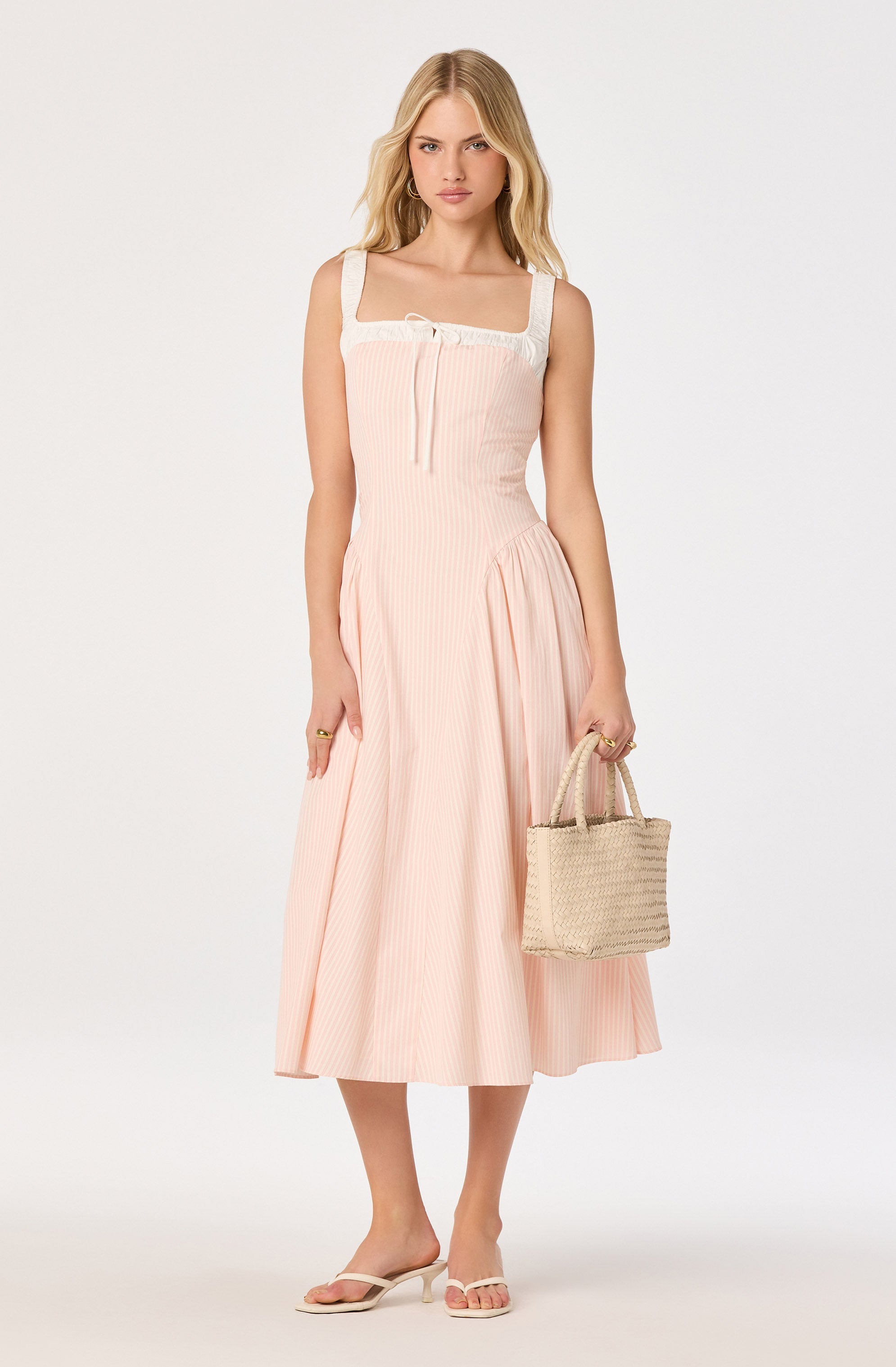 Hazel Striped Drop-Waist Midi Dress
