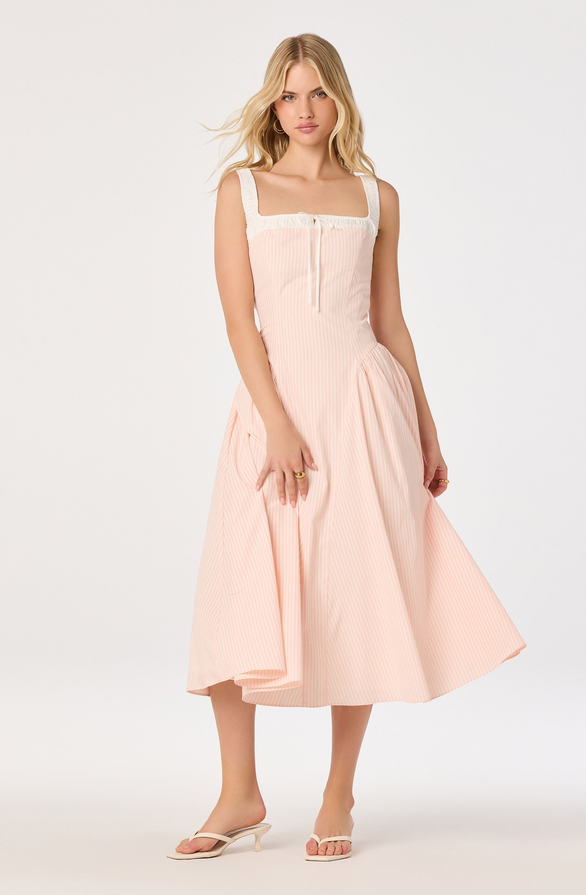 Hazel Striped Drop-Waist Midi Dress