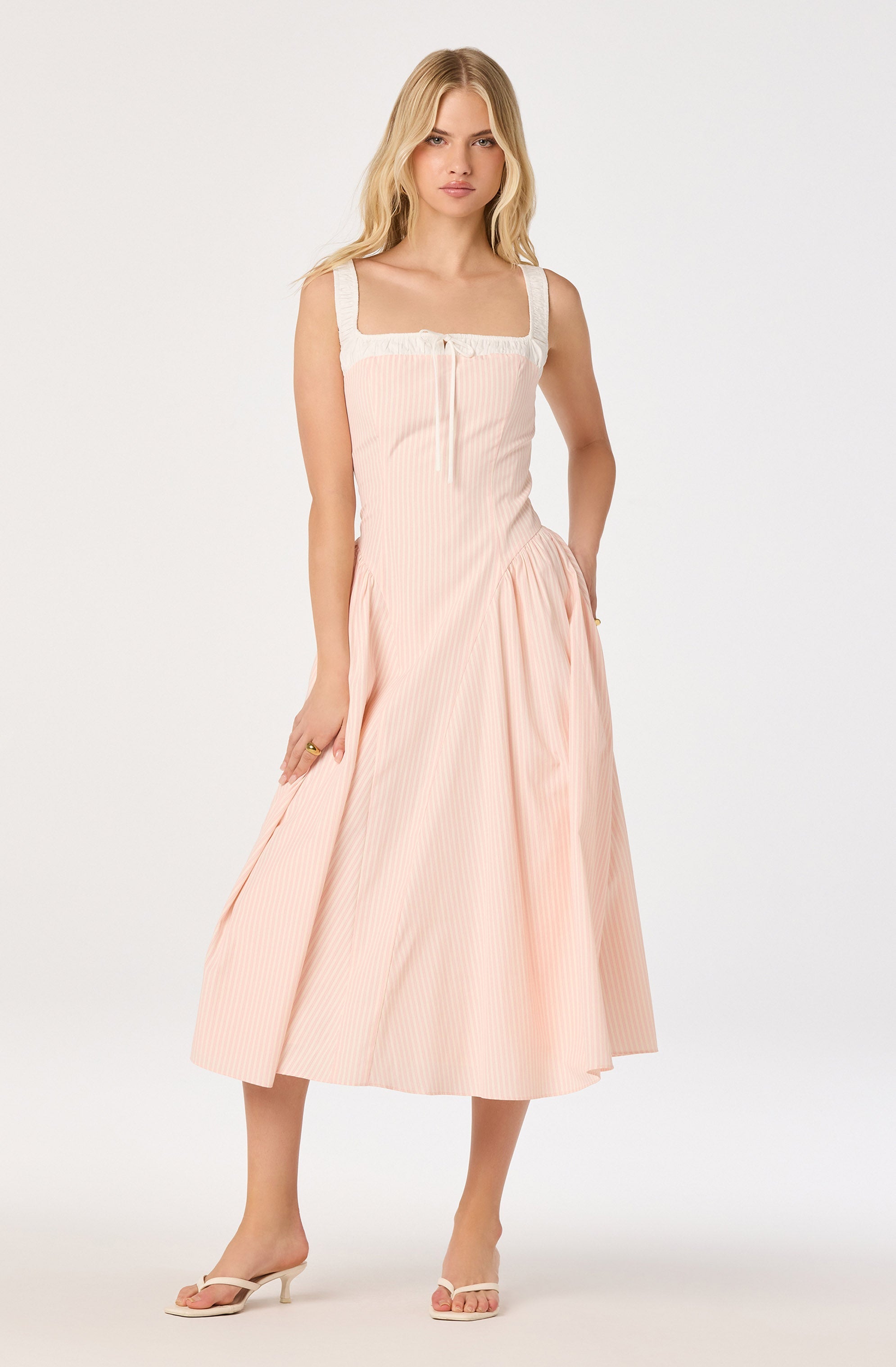 Hazel Striped Drop-Waist Midi Dress