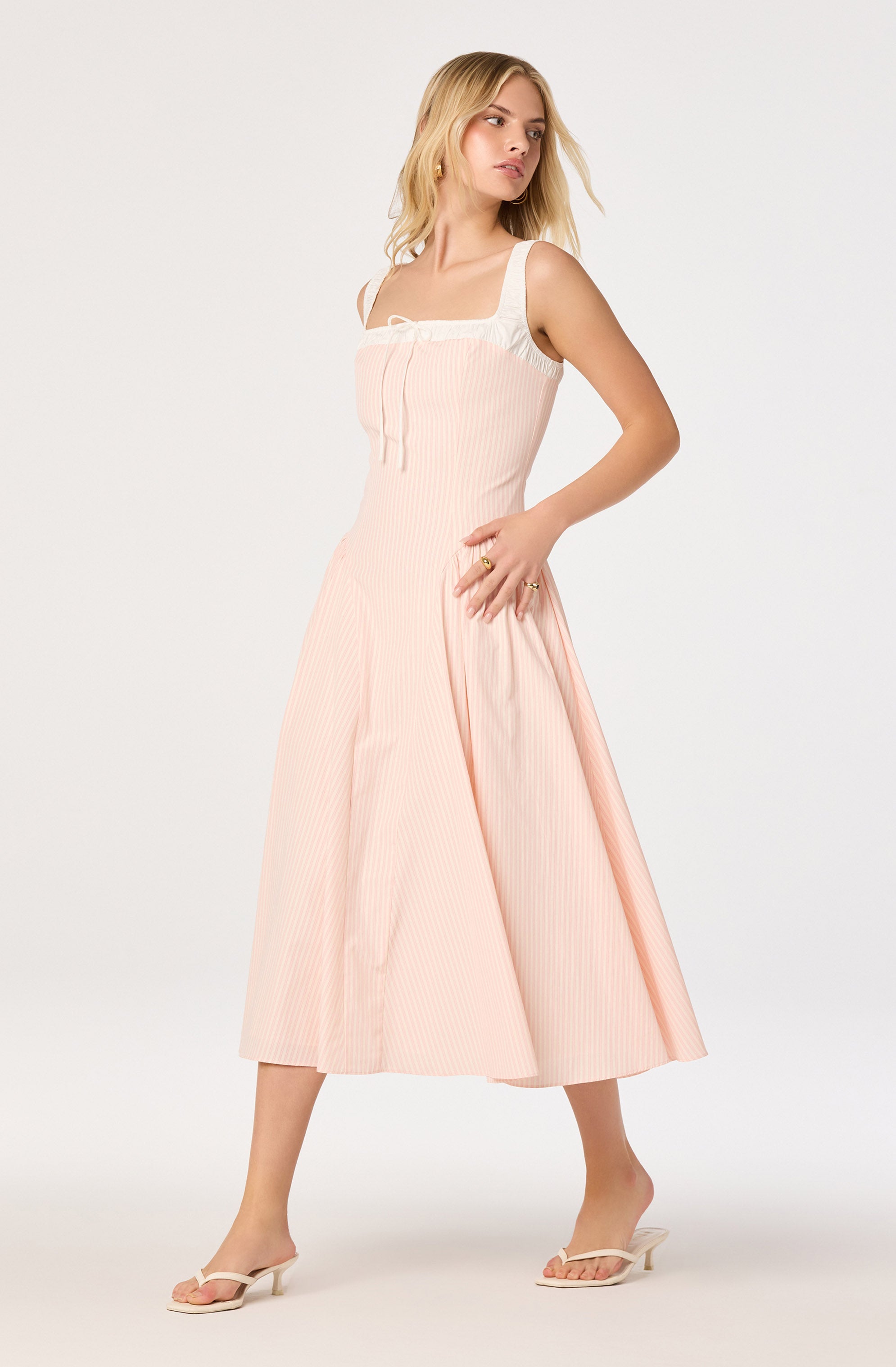 Hazel Striped Drop-Waist Midi Dress