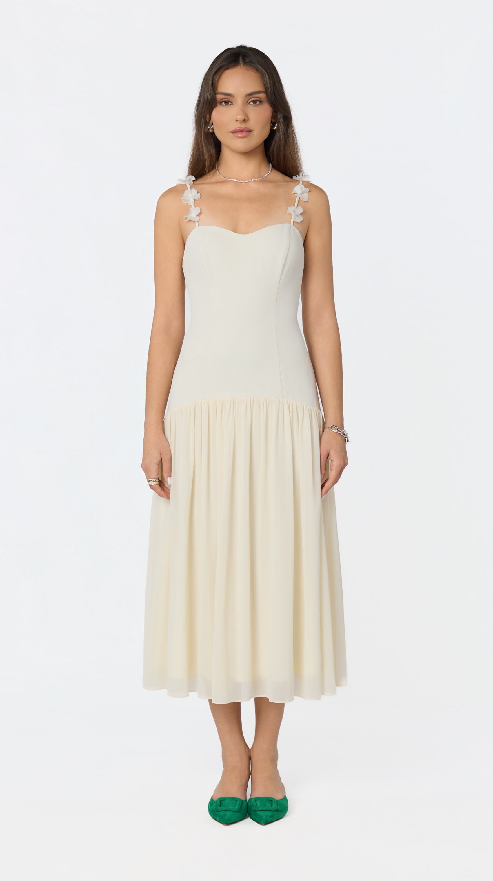 Amia Floral Applique Midi Dress